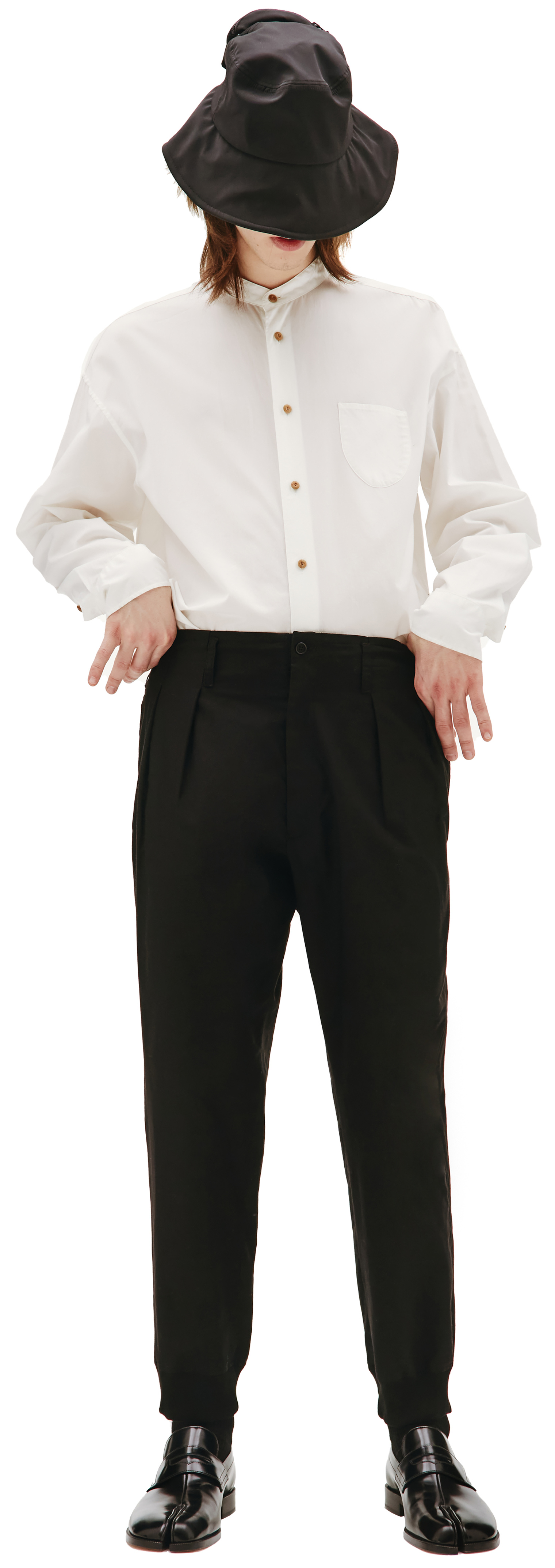 Buy Yohji Yamamoto men black cotton trousers for $532 online