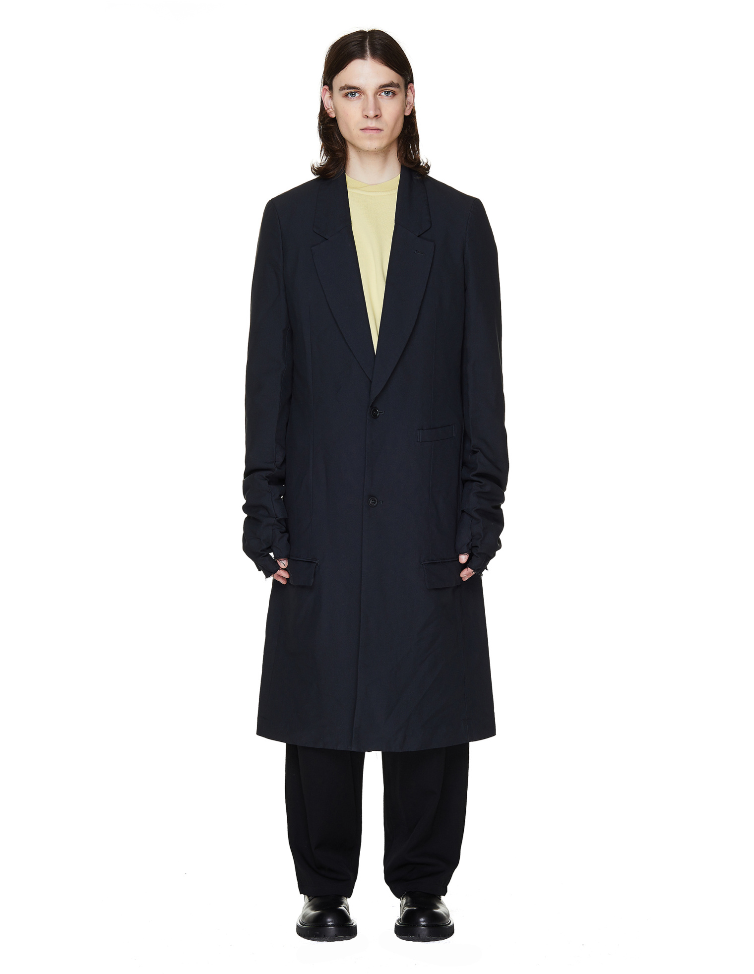 Comme des Garcons Homme plus Серый плащ с перчатками на рукавах