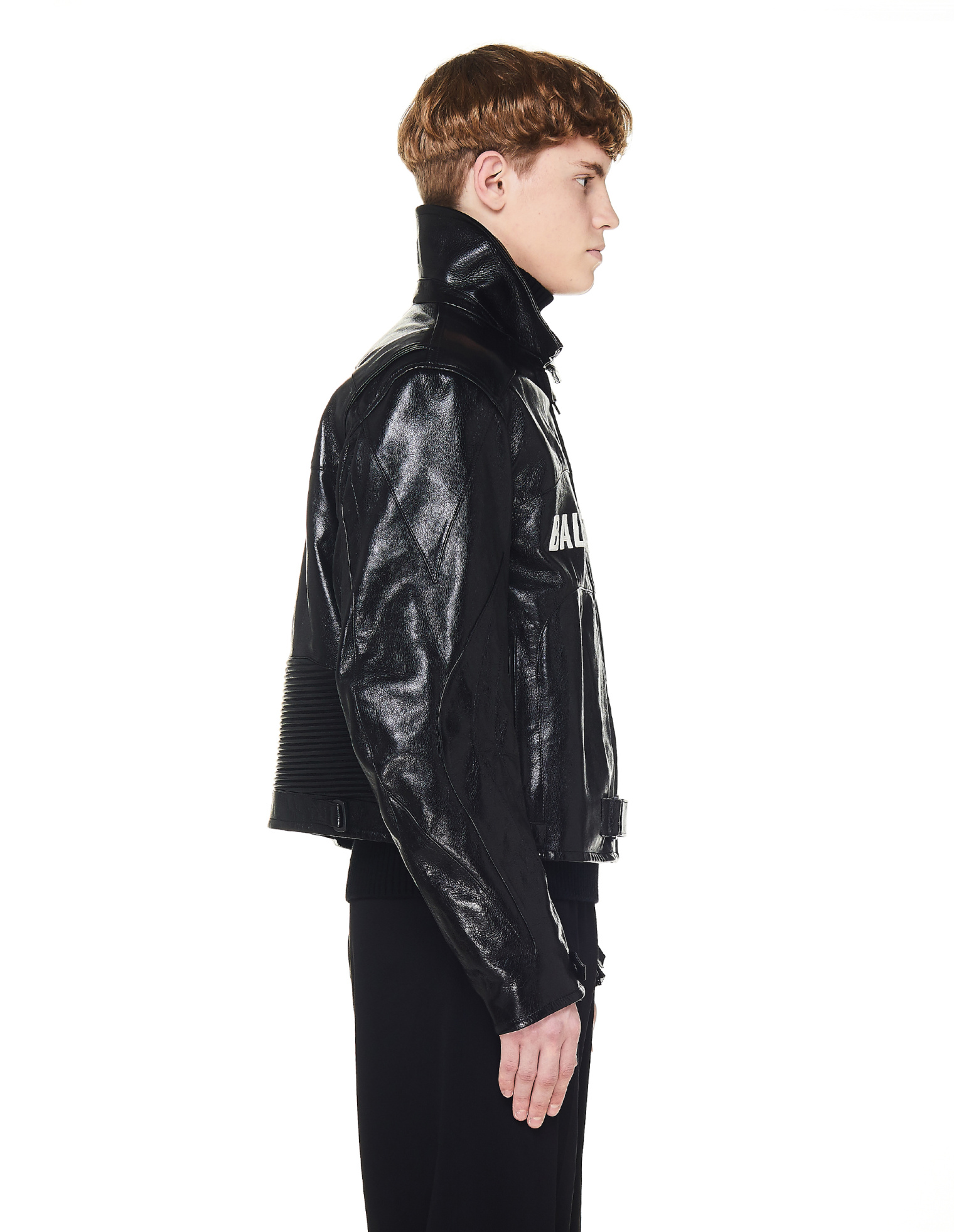Balenciaga Logo Applique Leather Biker Jacket