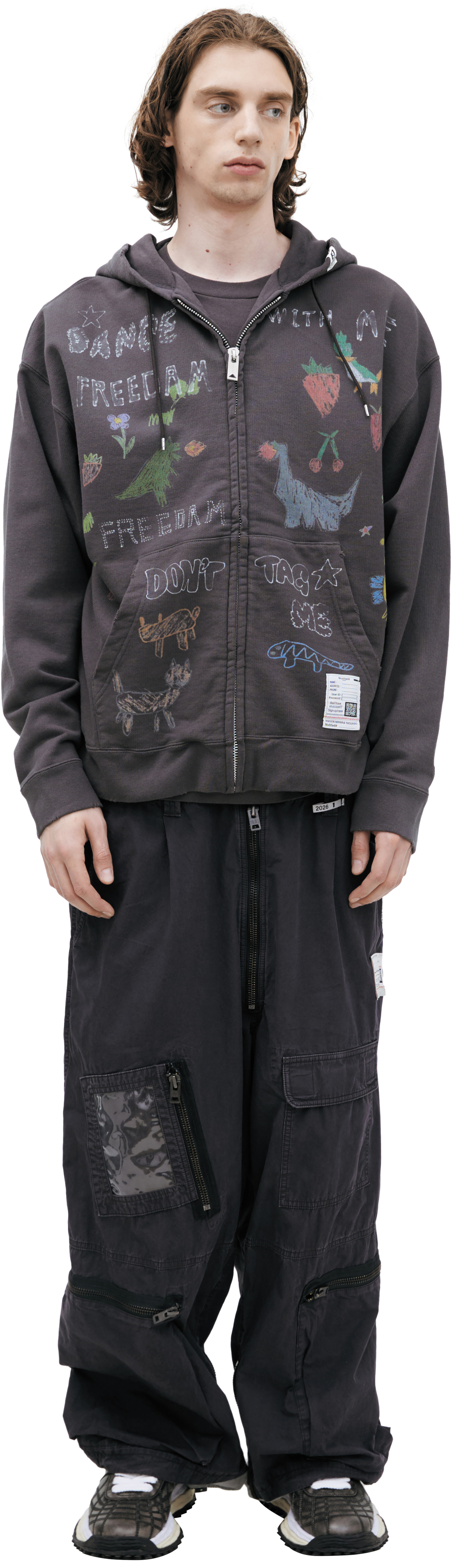 Buy Maison Mihara Yasuhiro men dark grey zip-up hoodie for $730