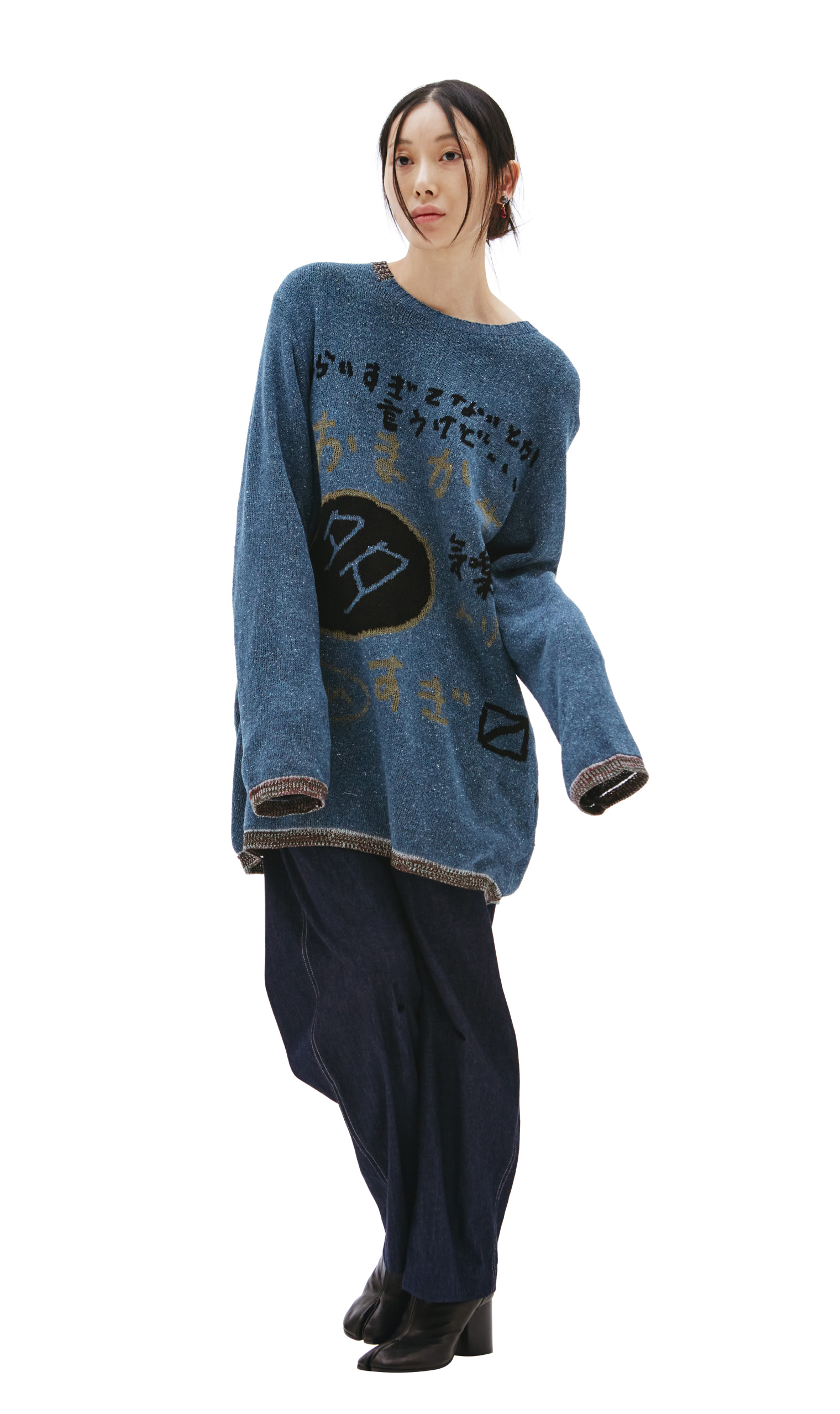 Yohji Yamamoto Синий свитер с иероглифами