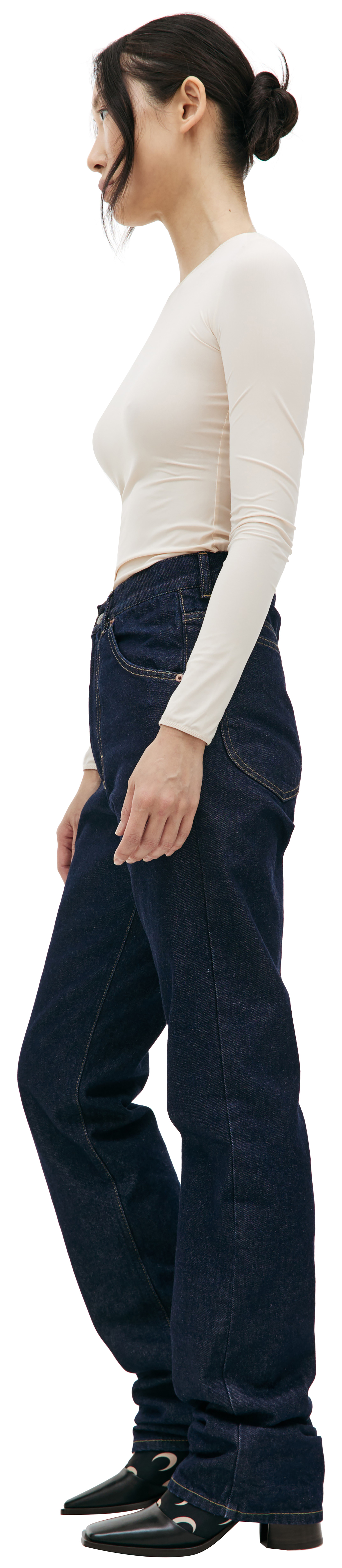 Buy Maison Margiela women navy blue straight leg jeans for $600 