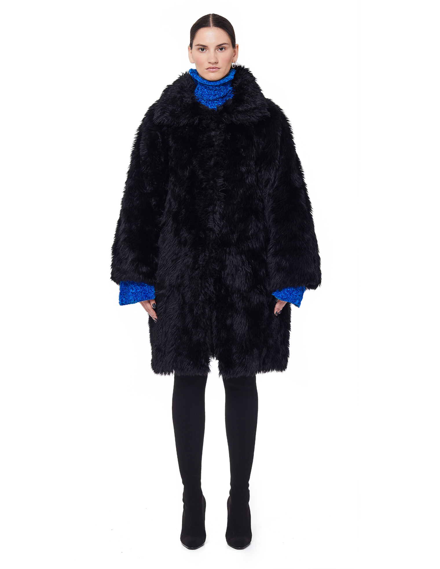 Balenciaga Black Faux Fur Swing Coat