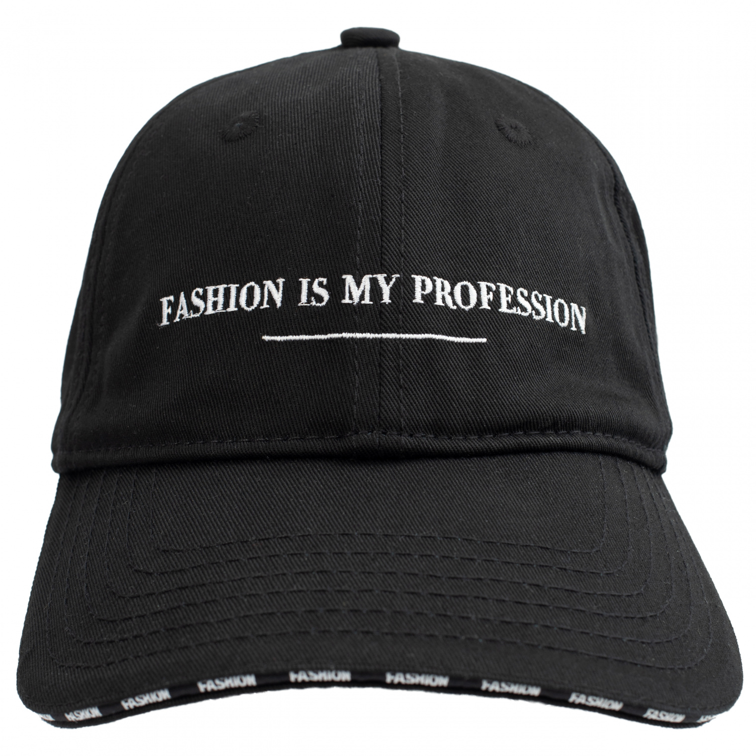 VETEMENTS BLACK EMBROIDERED  Fashion is my Profession CAP