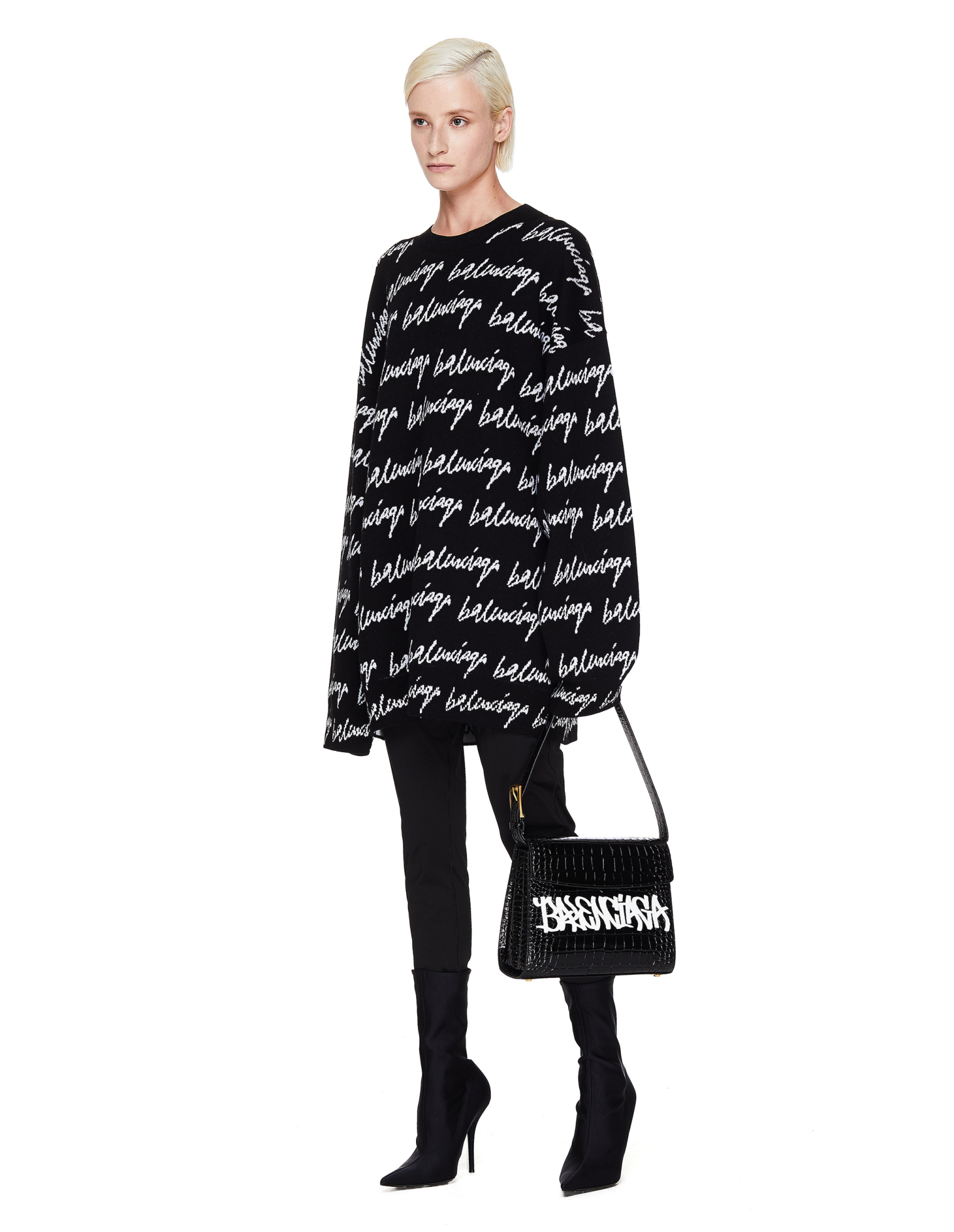 Balenciaga Black Leather Ghost Logo Bag