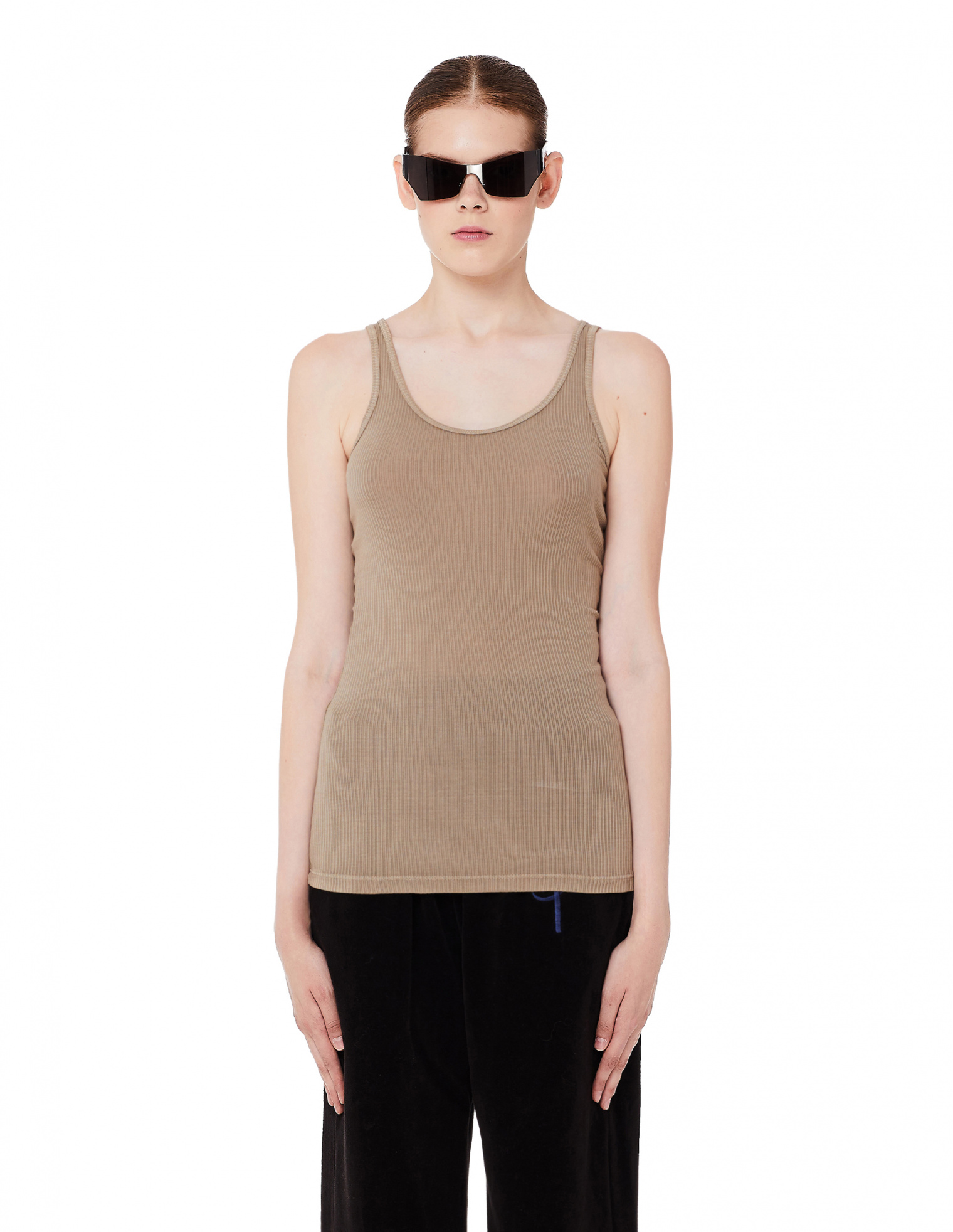 James Perse Brown Ribbed Cotton Tank Top
