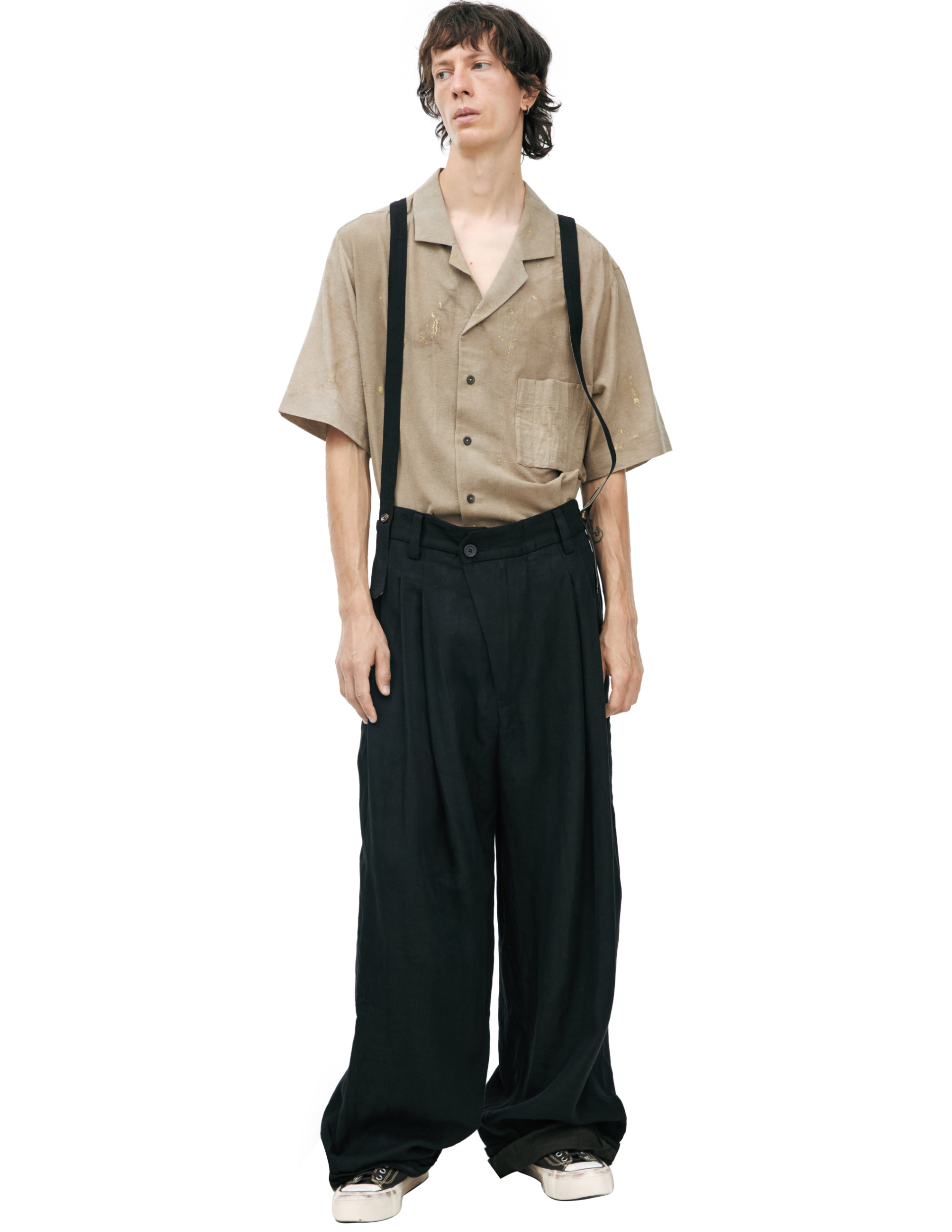 Ziggy Chen Брюки-0M2610550 широкие брюки с регулируемыми подтяжками на пуговицах, черные