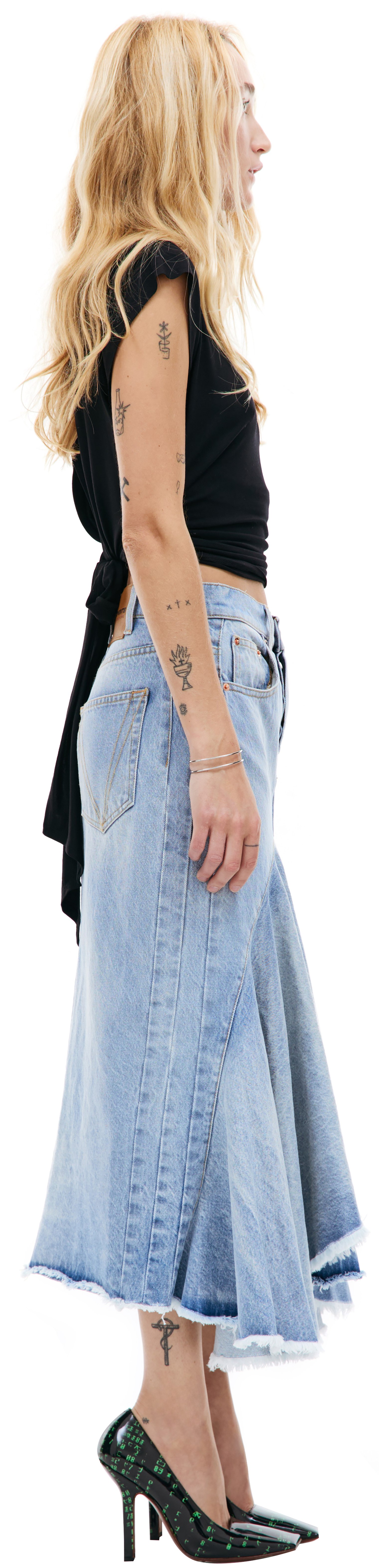 VETEMENTS Flared denim midi skirt