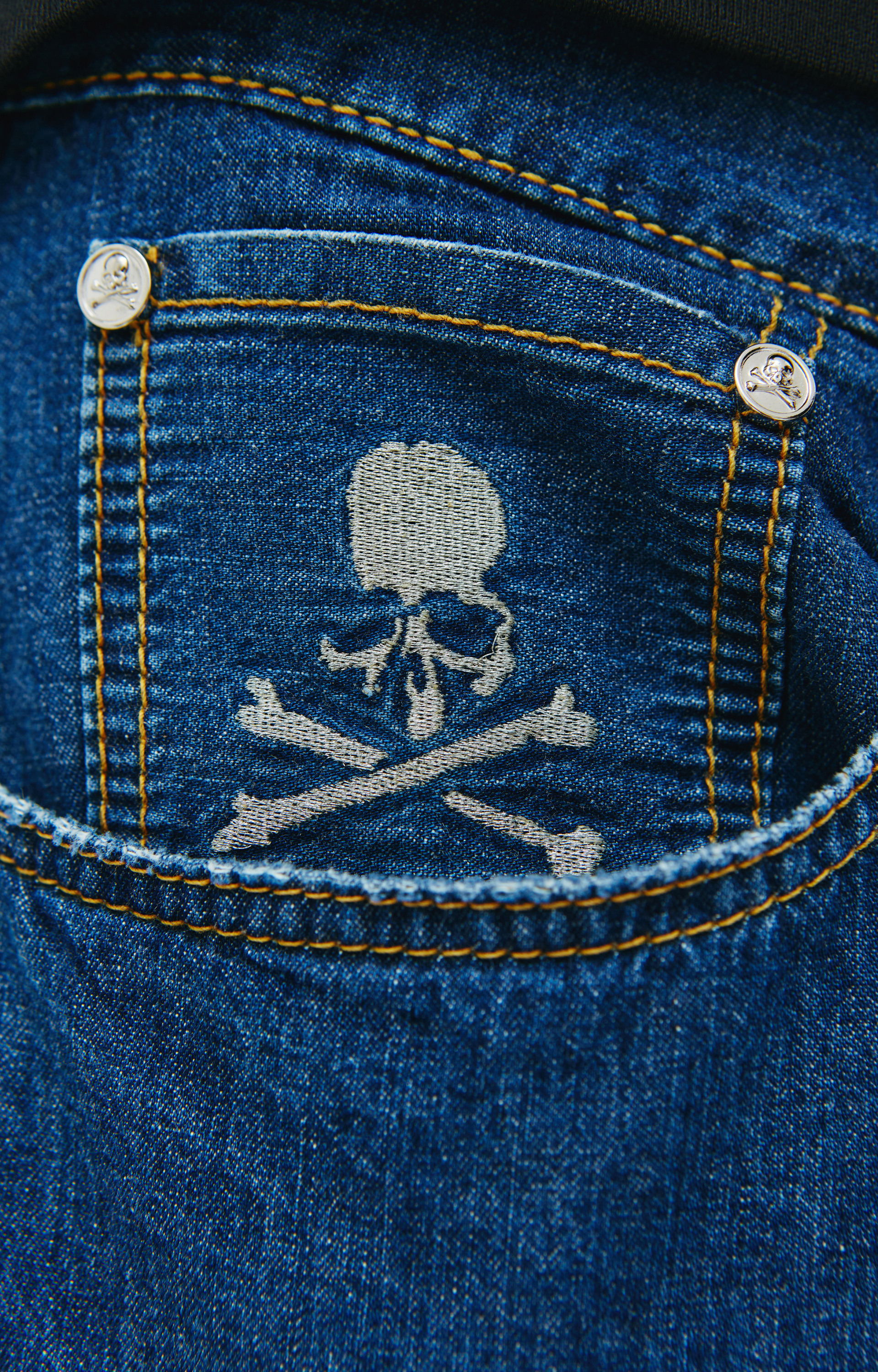 Mastermind WORLD Logo print denim shorts