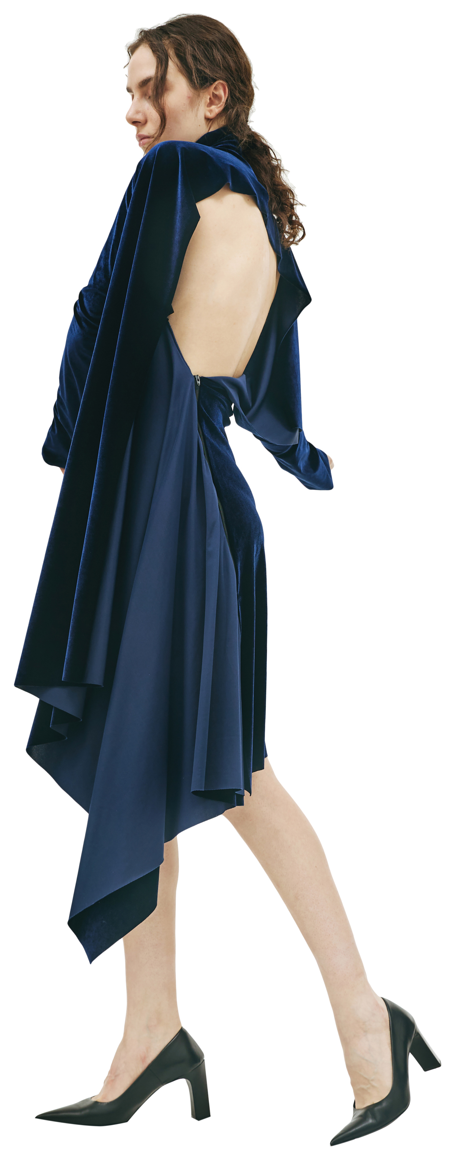 VETEMENTS Blue Velvet Panel Midi Dress
