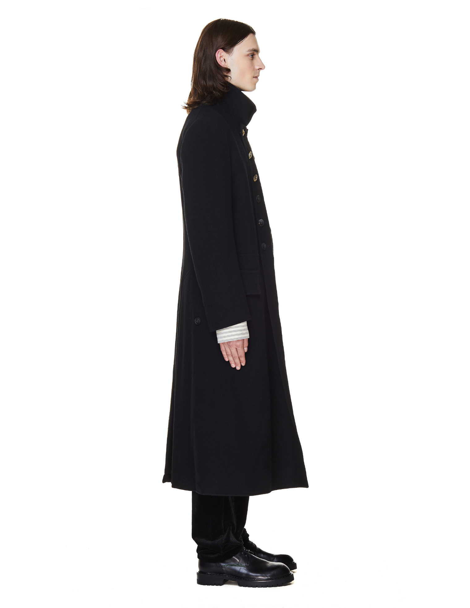 Yohji Yamamoto Черное шерстяное пальто с пуговицами