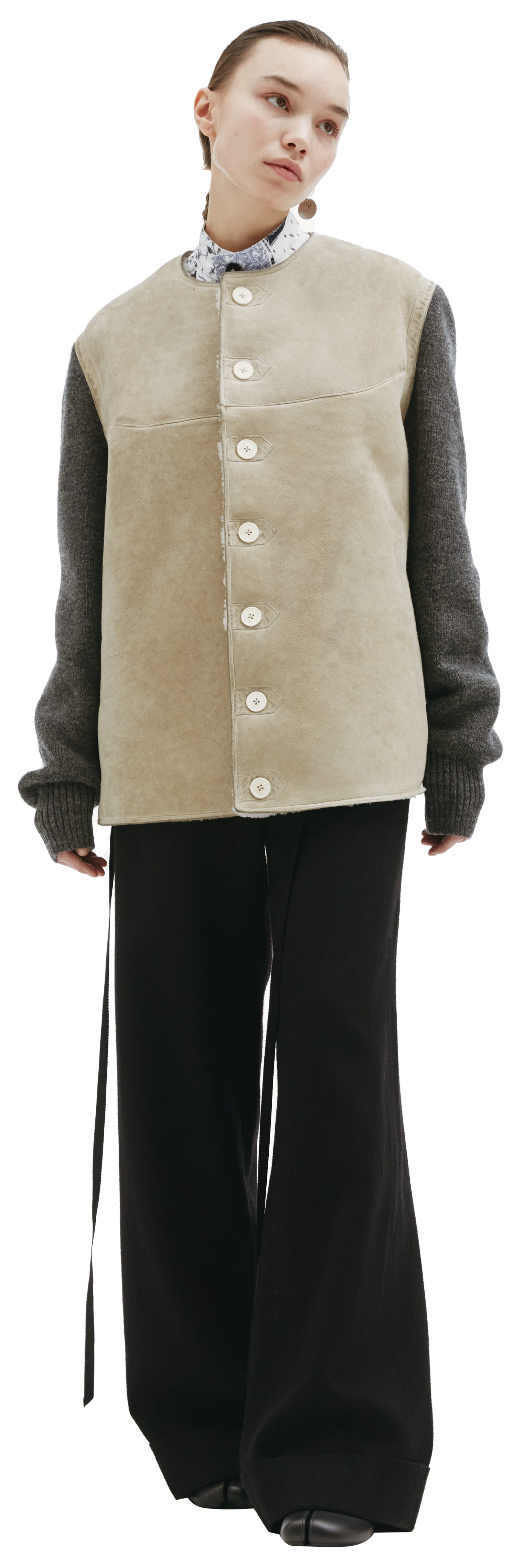 Maison Margiela Shearling jacket with knitted sleeves