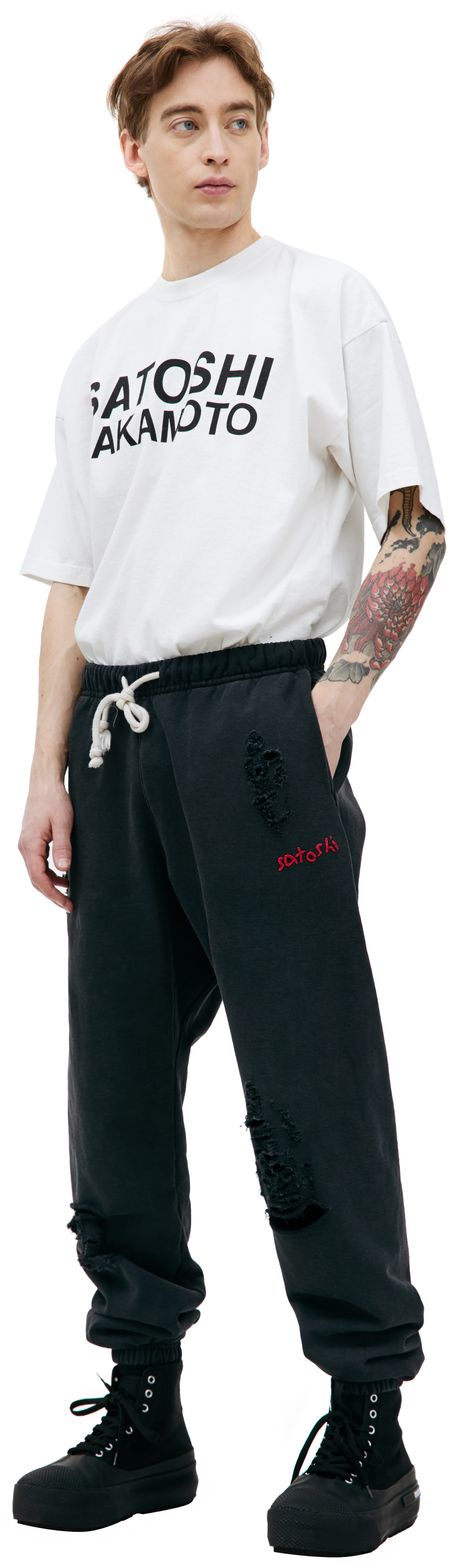 Satoshi Nakamoto Black distressed sweatpants