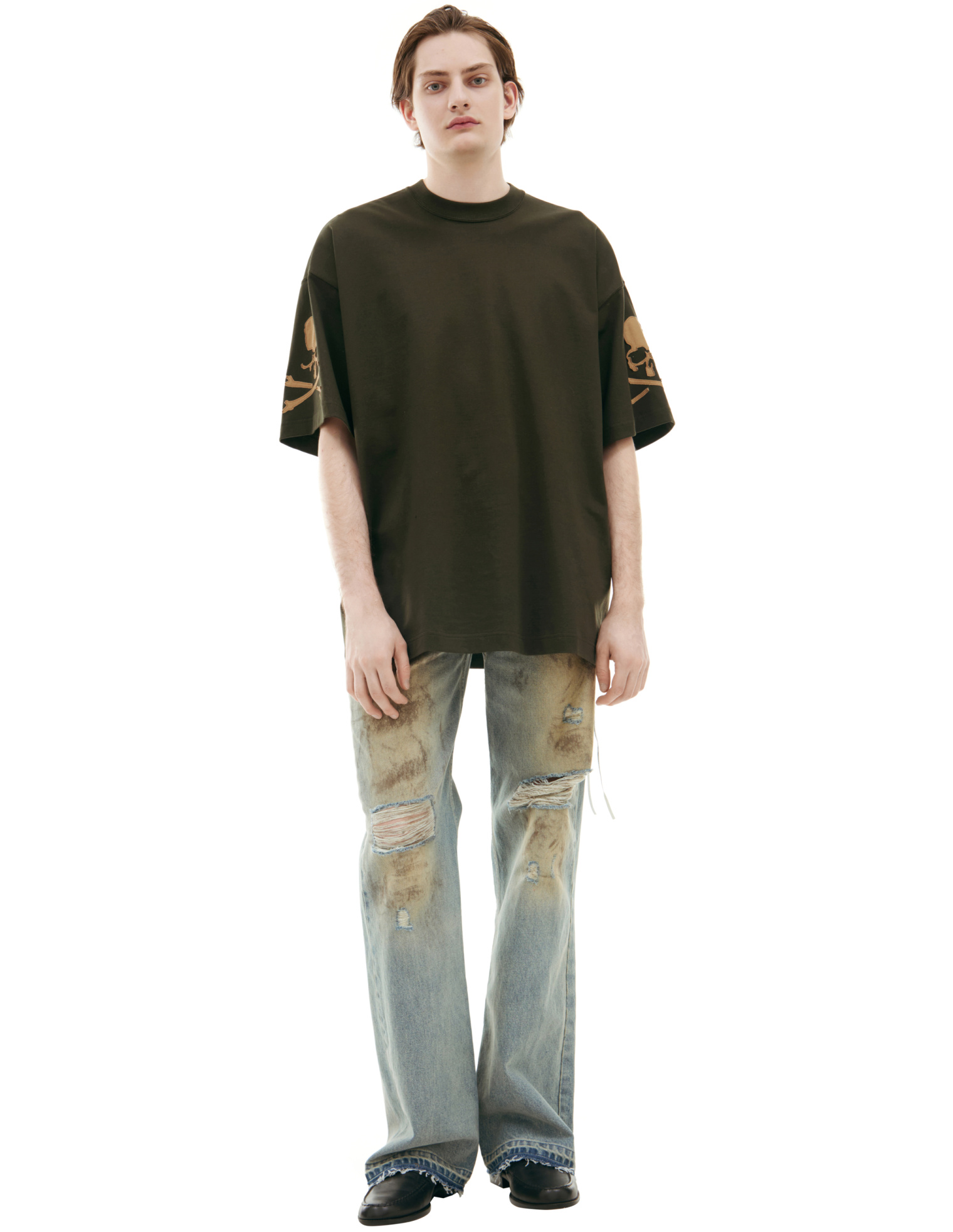 Mastermind WORLD Футболка-MW25S14-TS038-022 вышивки черепа на рукавах, вышита надпись на спине, темно-зеленый