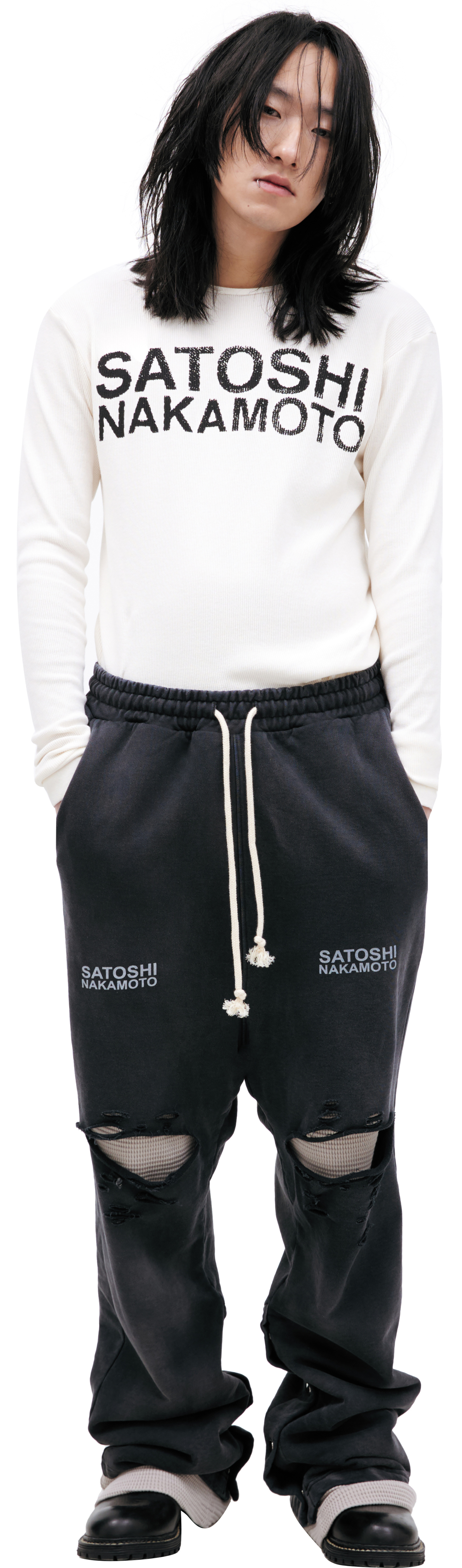 Satoshi Nakamoto Logo ripped trousers
