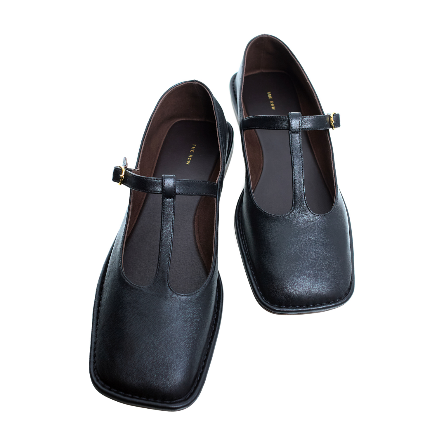 The Row SQUARE T-STRAP Leather Sandals