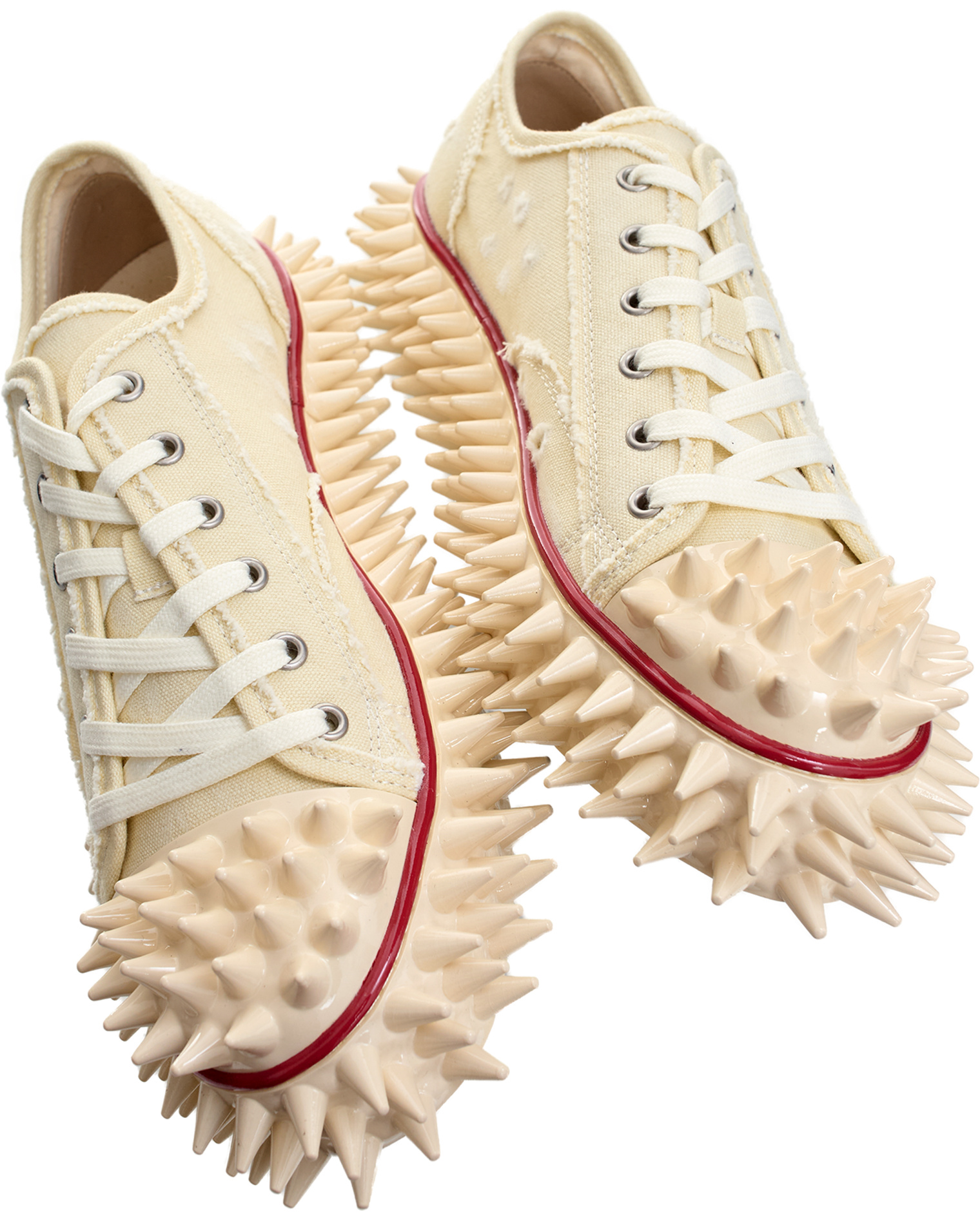 Buy Doublet men beige canvas spiky sneakers for $515 online on