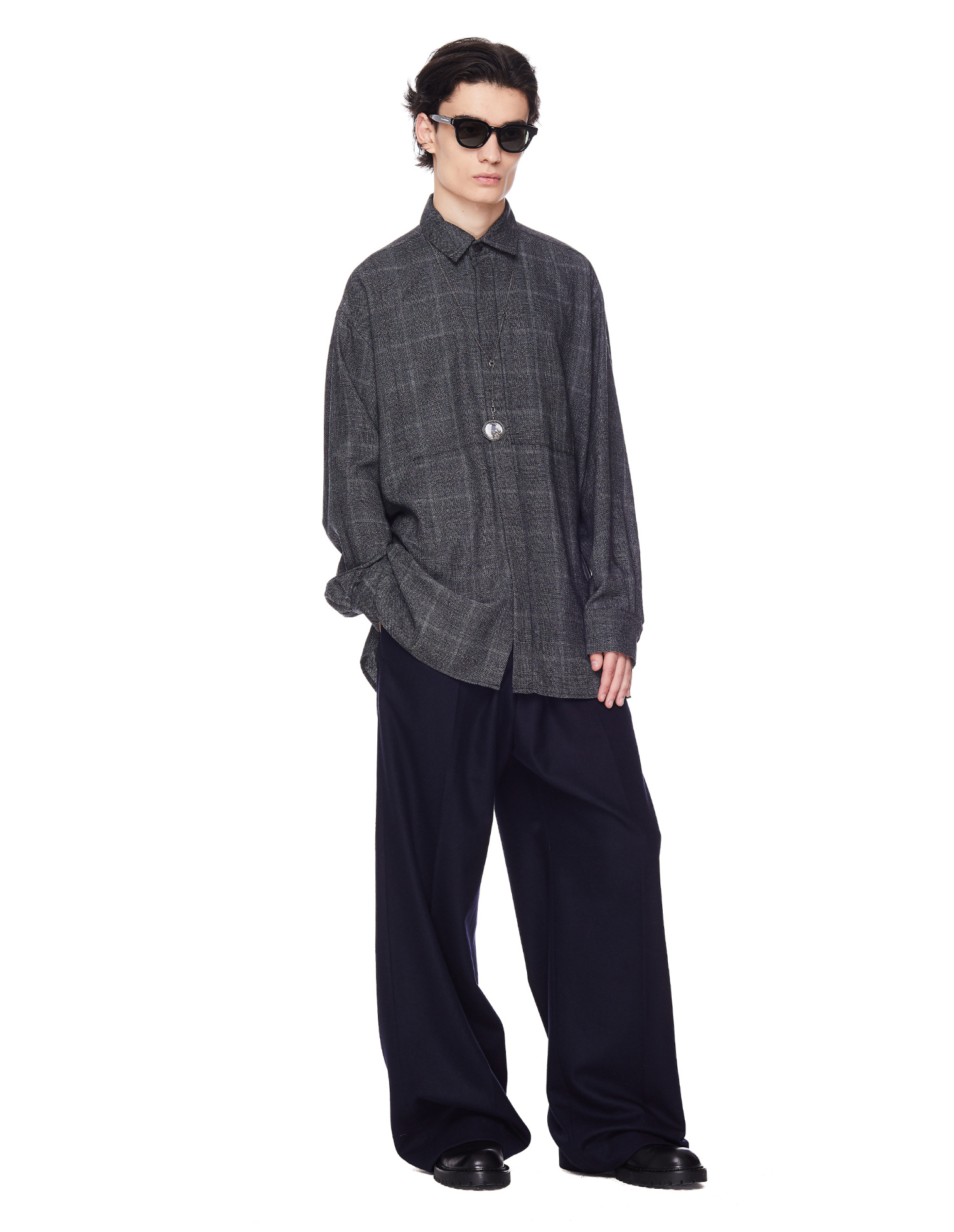 Jil Sander Navy Blue Wool Wide Leg Trousers
