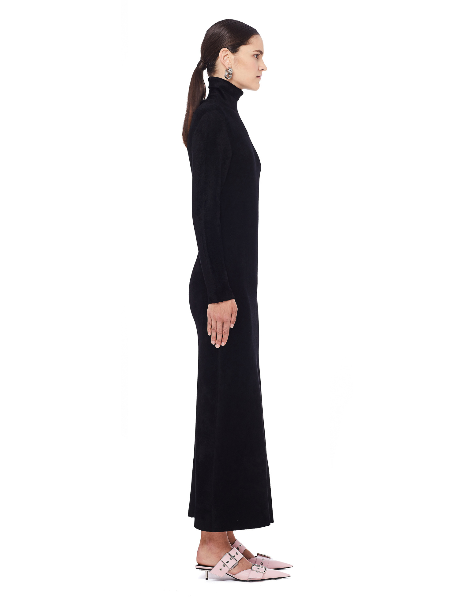 Balenciaga Black Velvet Turtleneck Fitted Dress