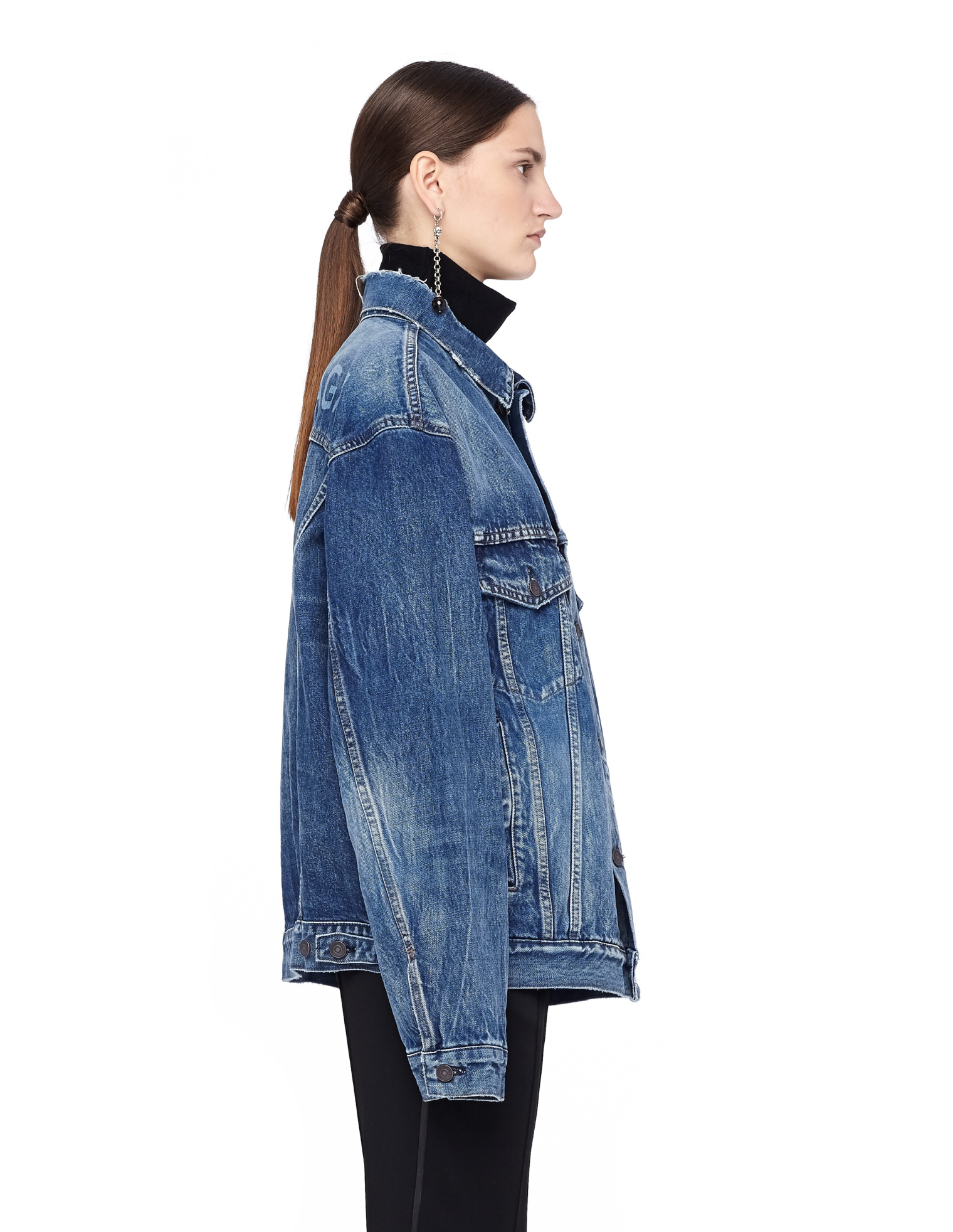 Balenciaga Distressed Denim Jacket with Logo