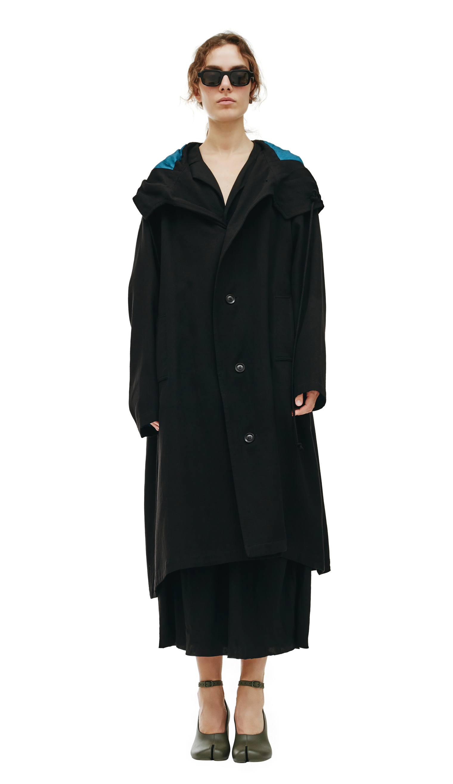Y\'s Black Hooded Coat