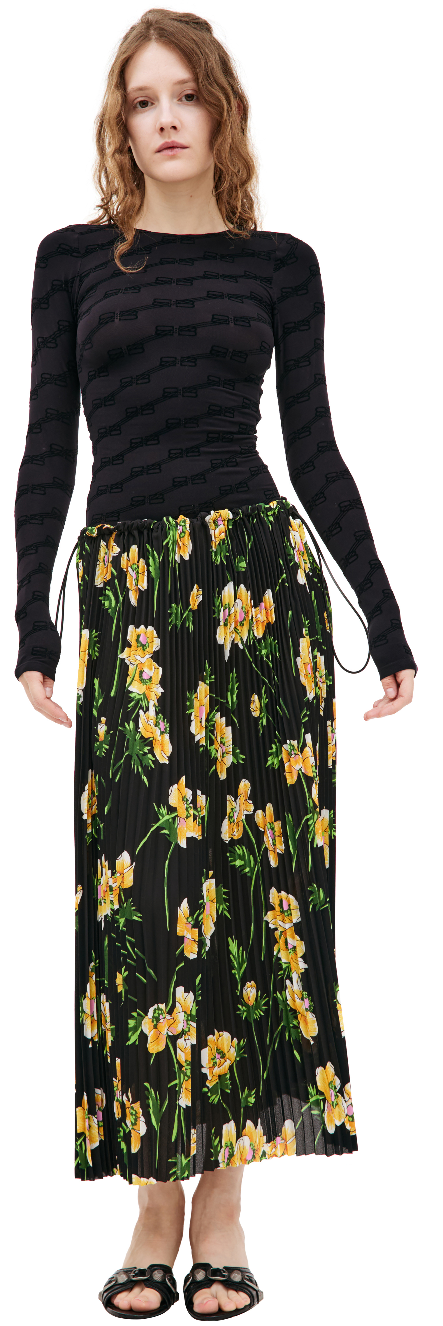 Balenciaga Pleated midi skirt with floral print