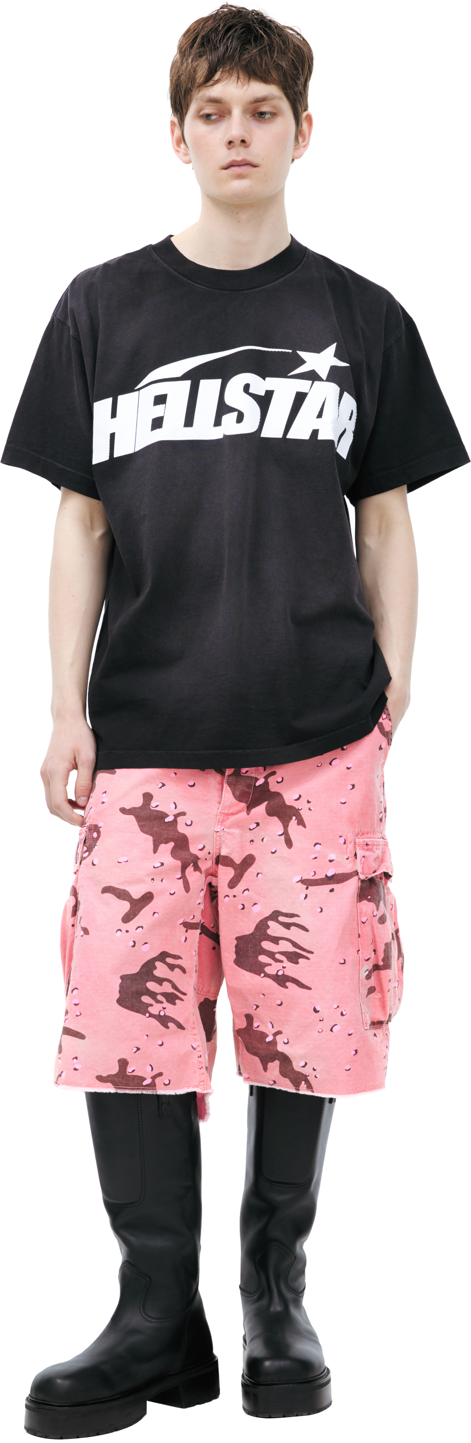 Buy Hellstar men black t-shirt with a rhinestone logo for $425 
