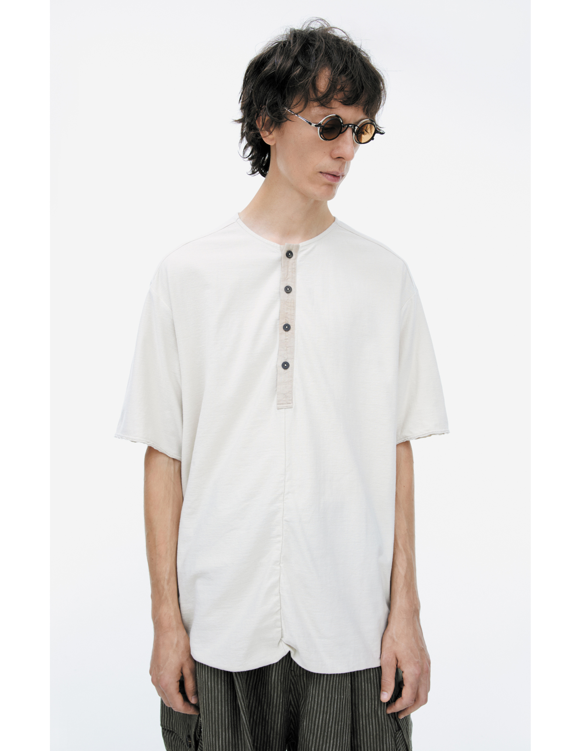 Ziggy Chen Футболка-0M2610212 HENLEY-NECK с необработанными краями, контрастная планкана на пуговицах, беж