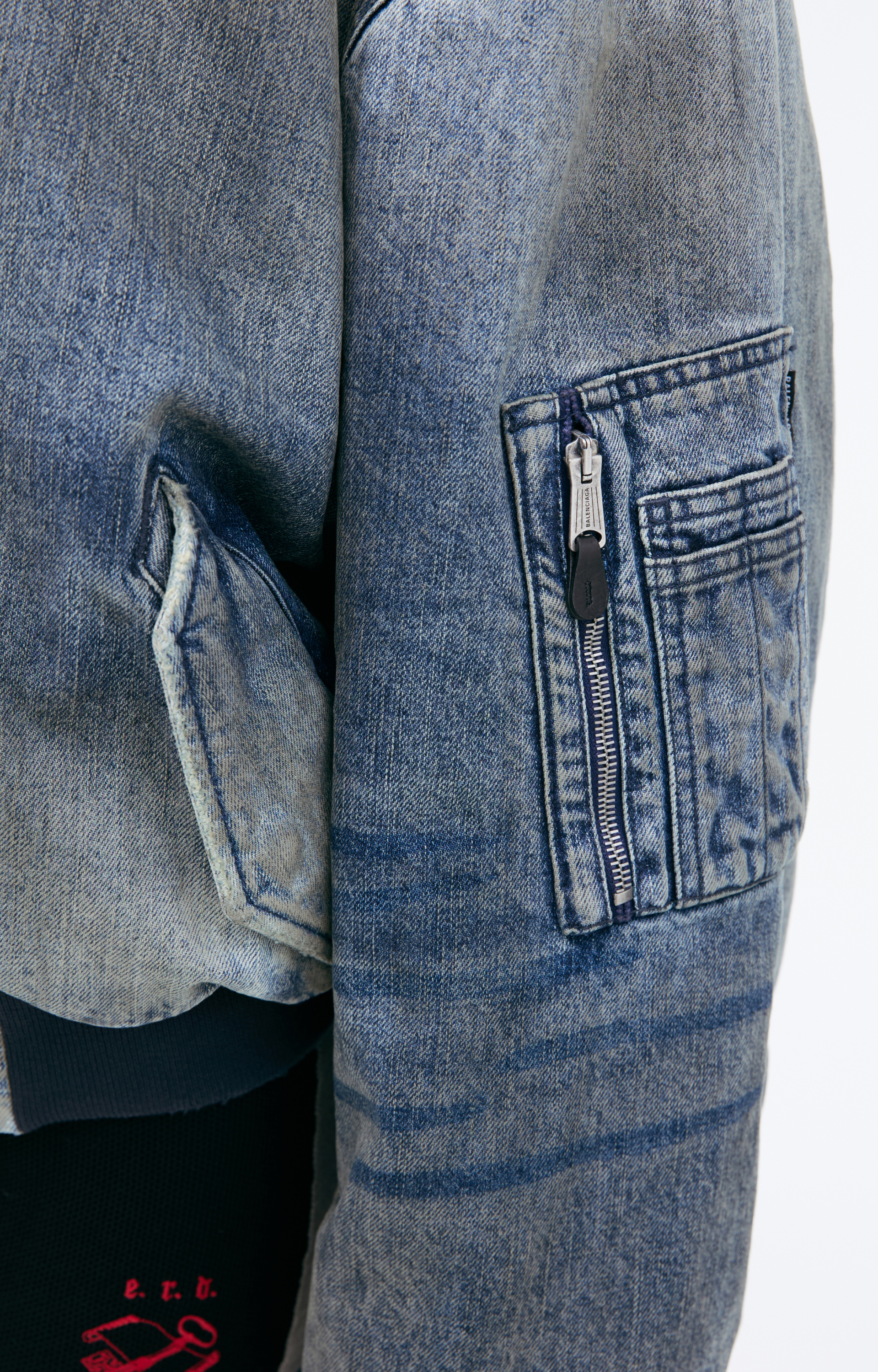 Balenciaga Distressed denim bomber jacket