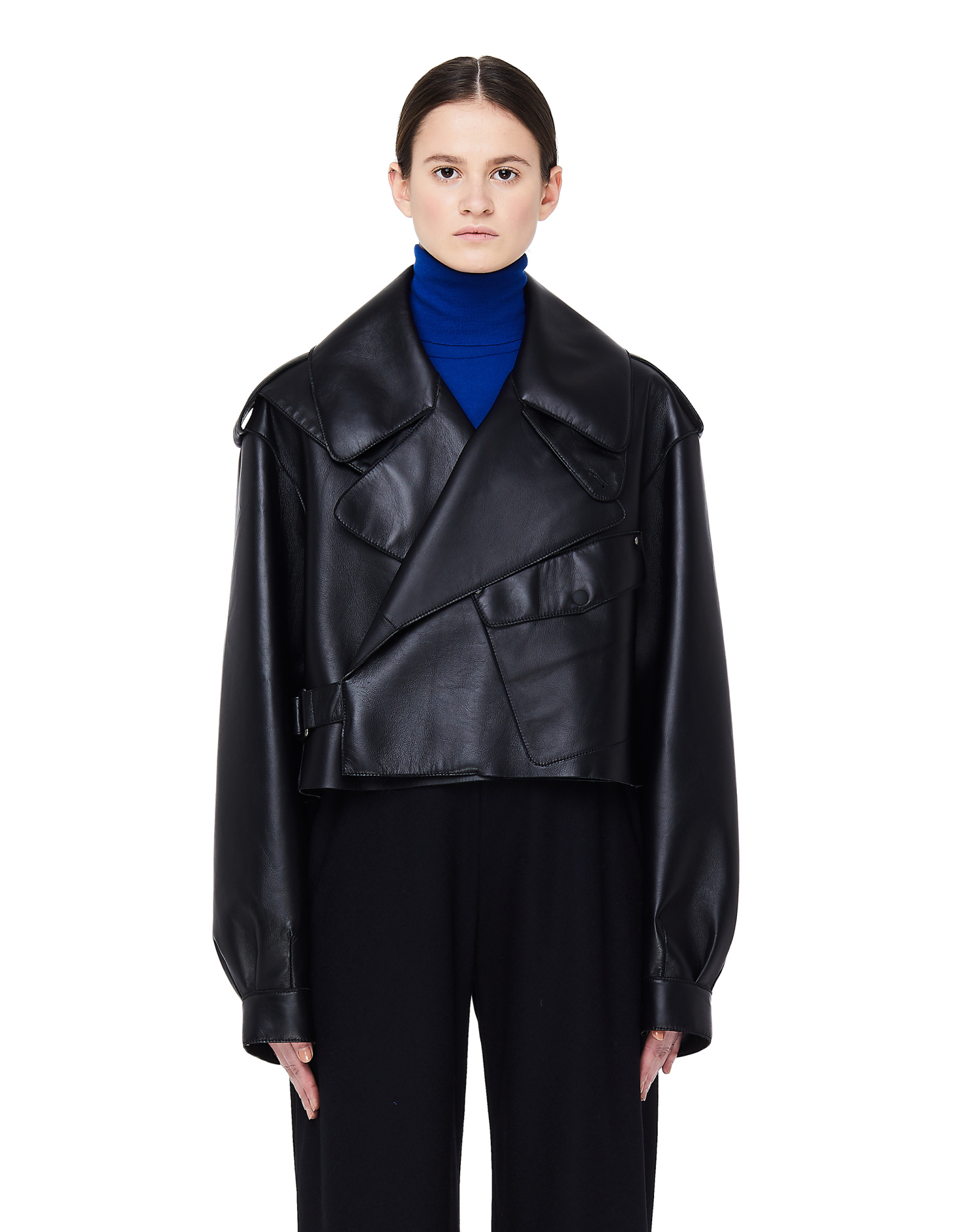 Maison Margiela Black Leather Cropped Biker Jacket