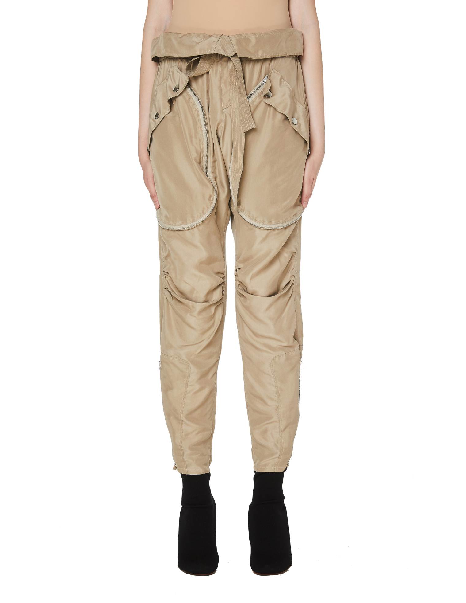 Faith Connexion Beige Silk Cargo Trousers