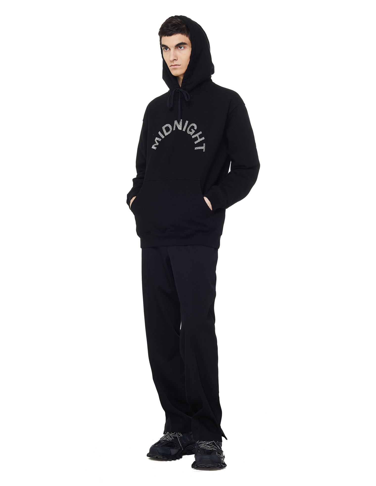 Midnight Studios Black Crystal Logo Cotton Hoodie