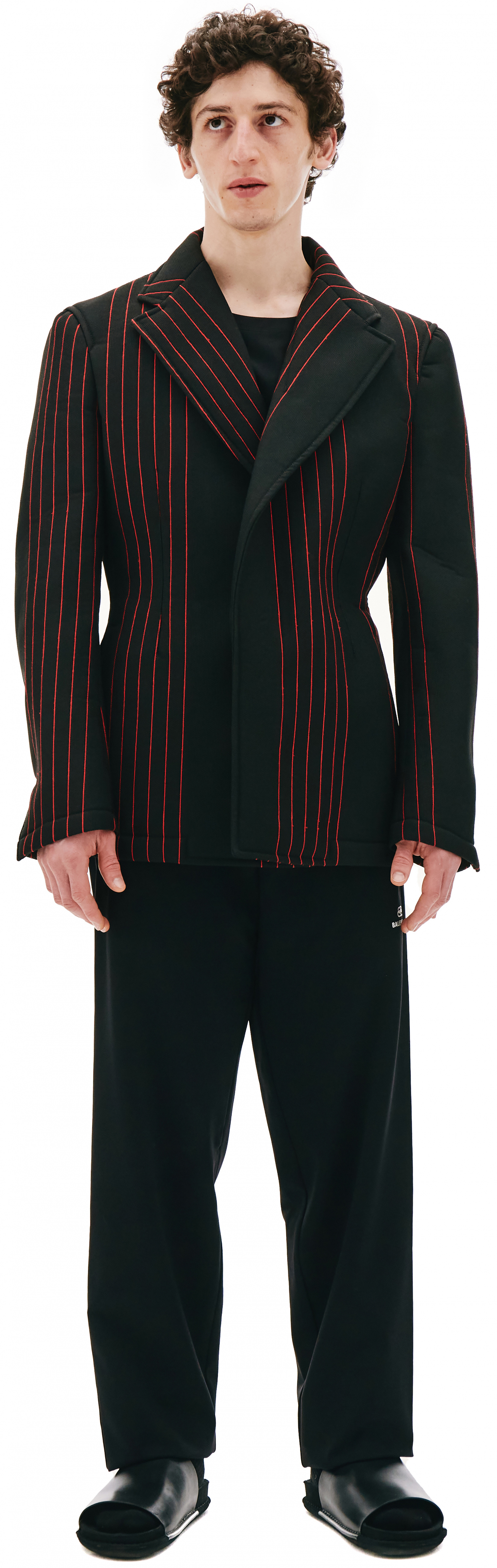 Comme des Garcons Homme plus Черный пиджак в красную полоску