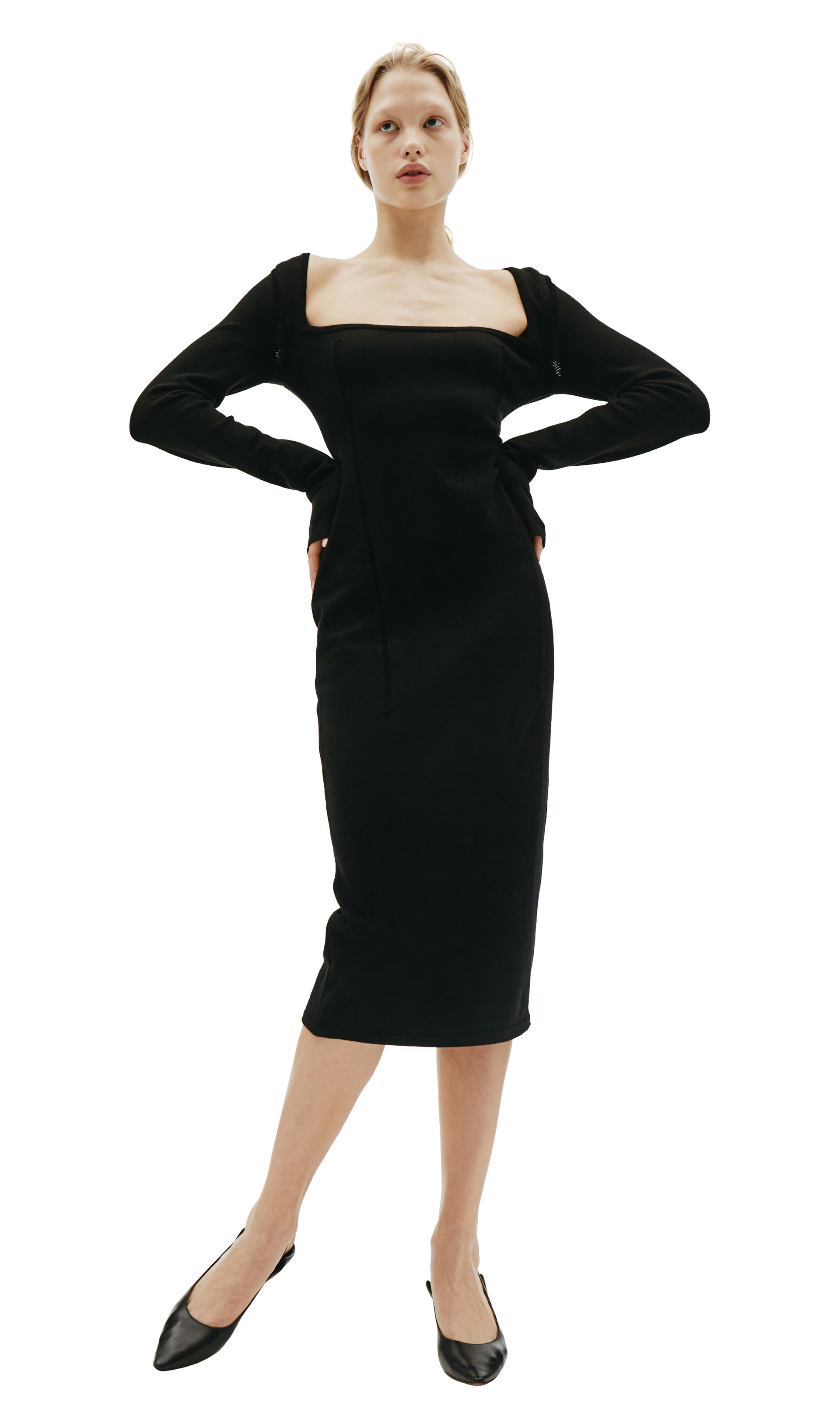 Ann Demeulemeester Black Wool Elongated Dress