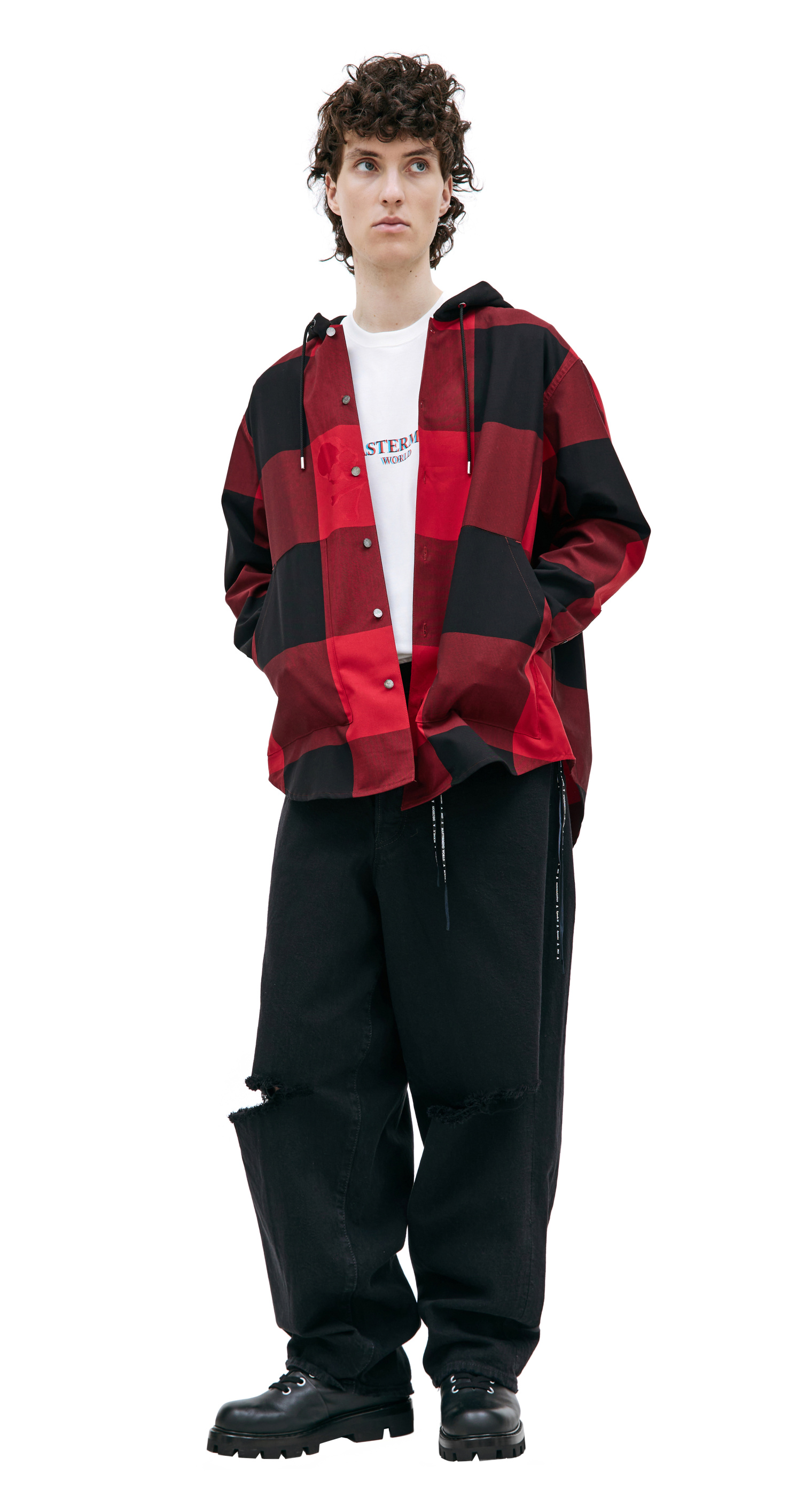 Mastermind WORLD Сheck-print hooded shirt