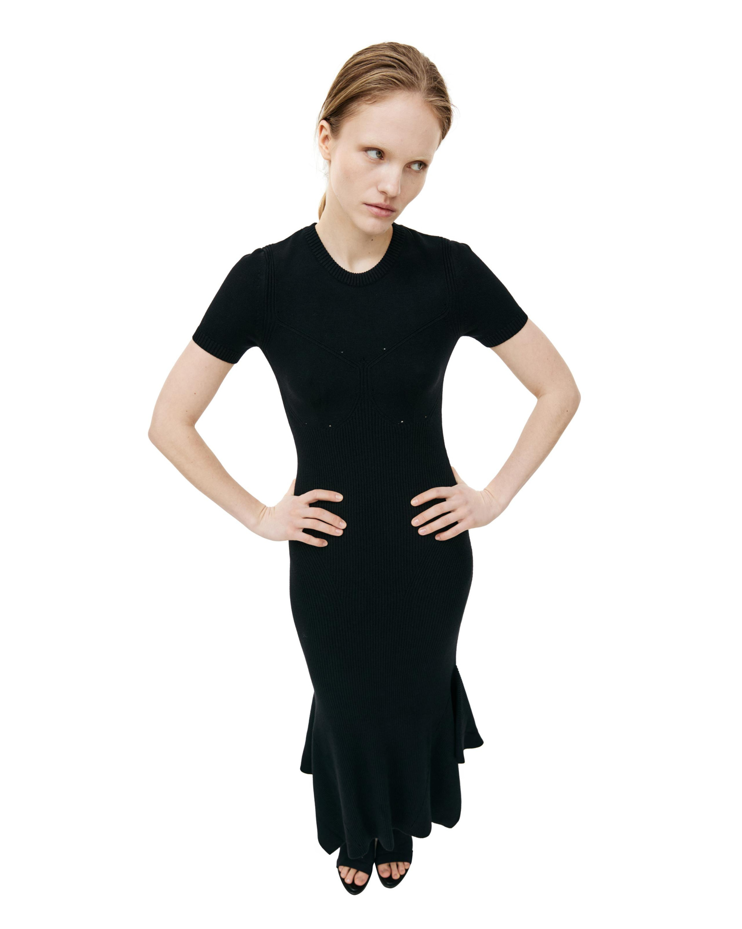 MARINE SERRE Black ribbed maxi dress