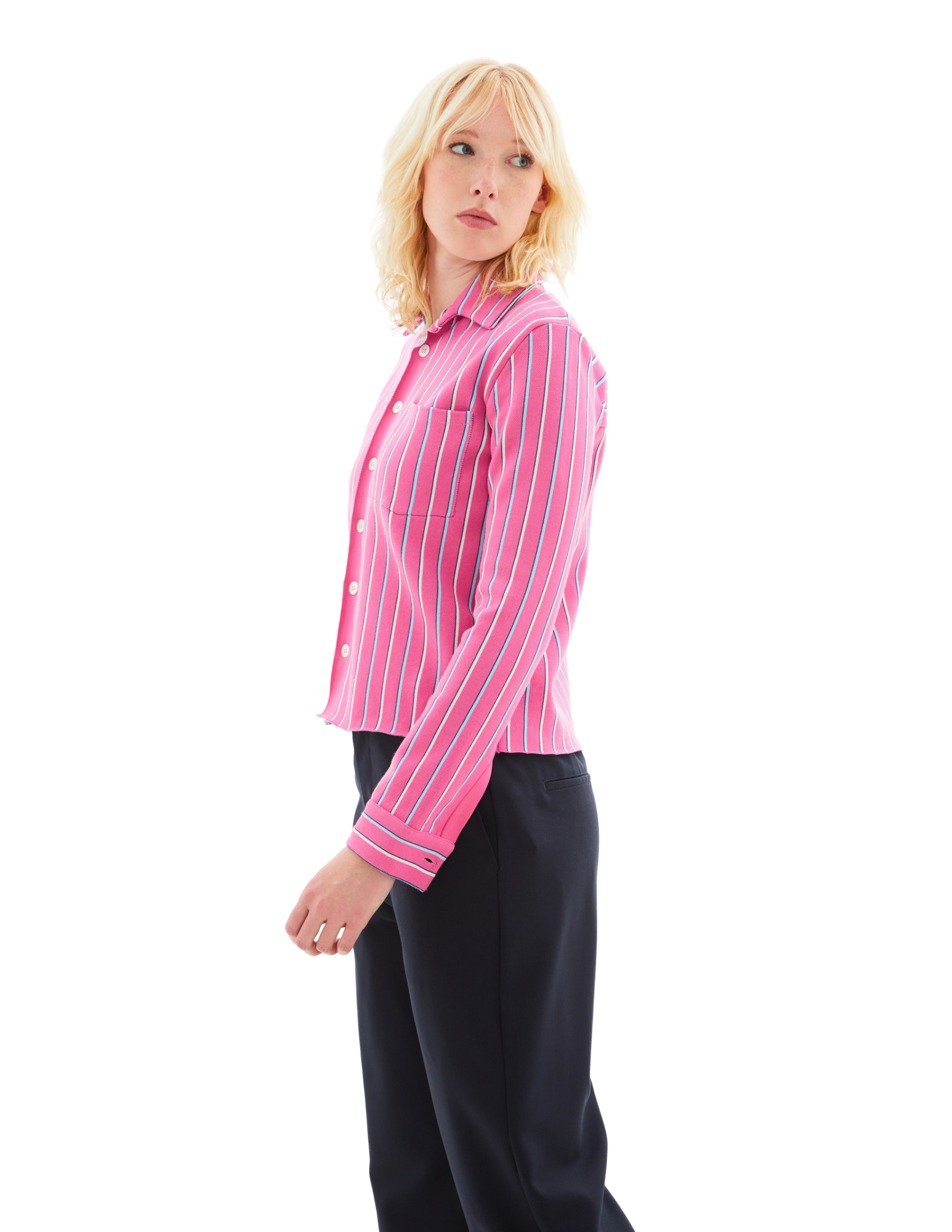 Marni Лонгслив-CAMD0010Q0/UFV118/JQC13 рубашка, укороченная, карман на груди, в полоску, розовый