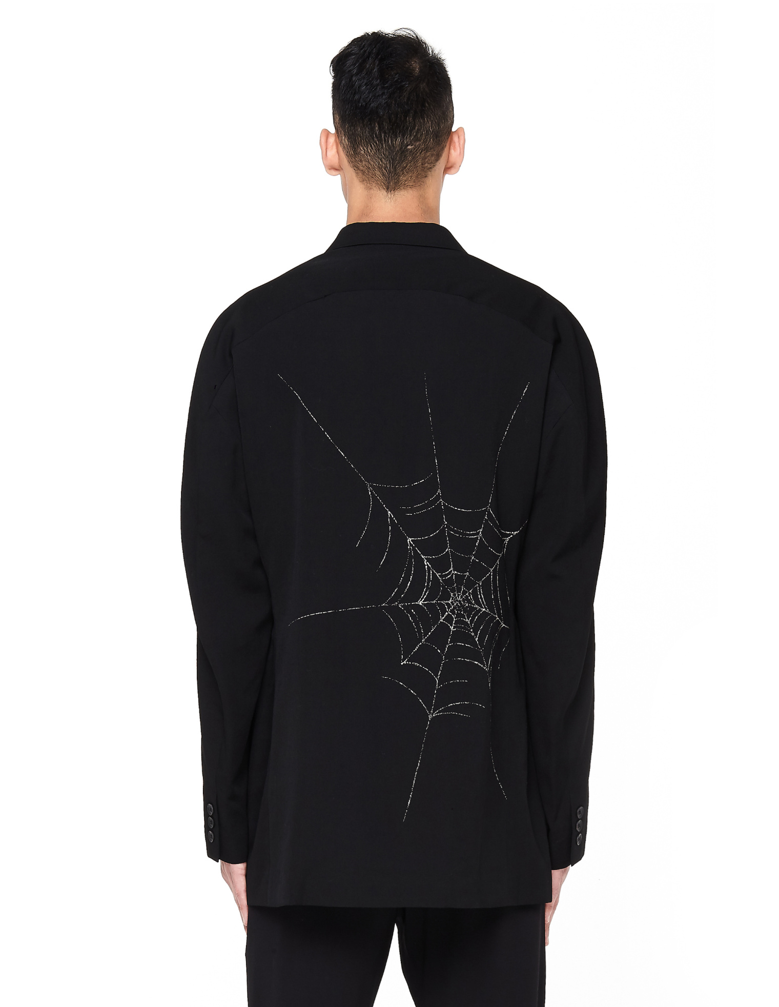 Buy Yohji Yamamoto men black spiderweb-printed wool blazer
