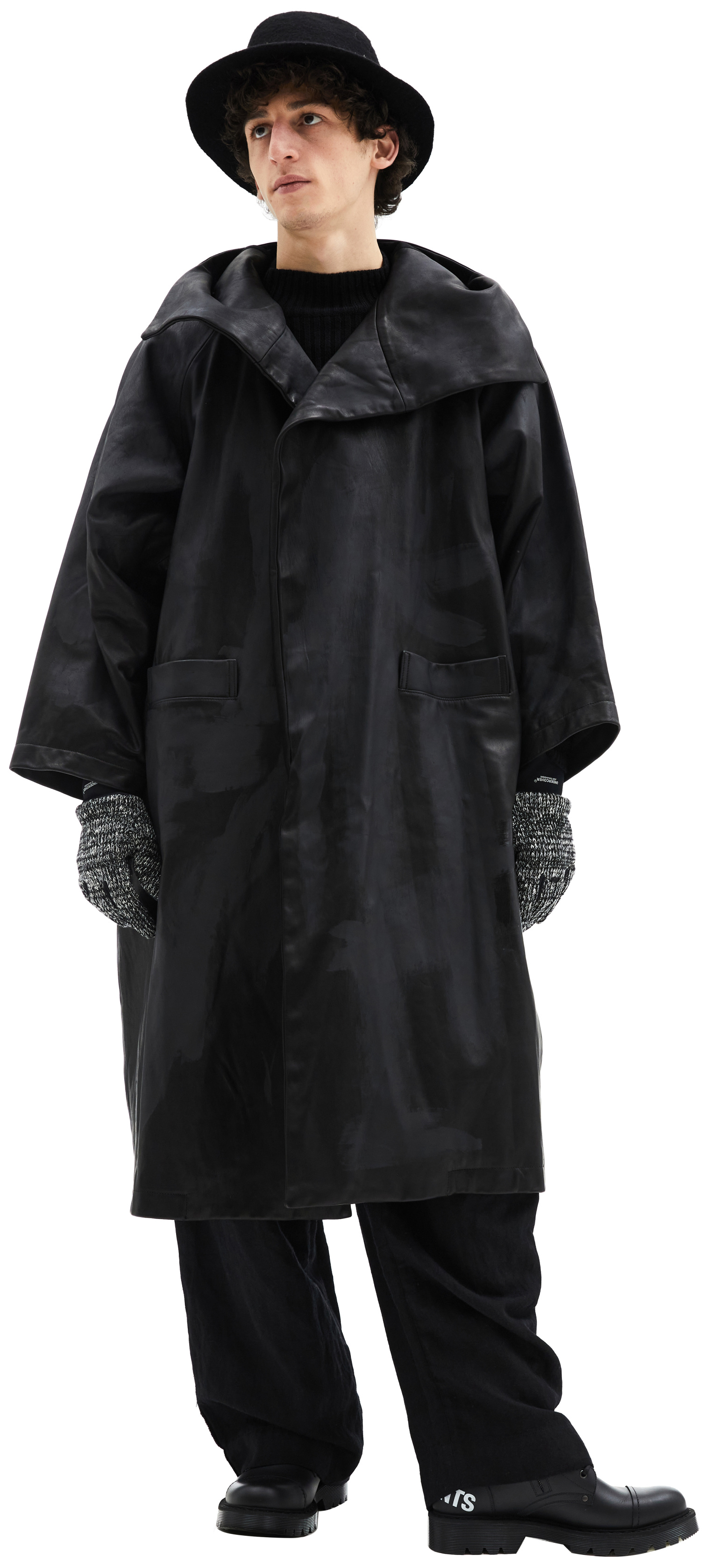 Yohji Yamamoto Кожаный плащ с капюшоном