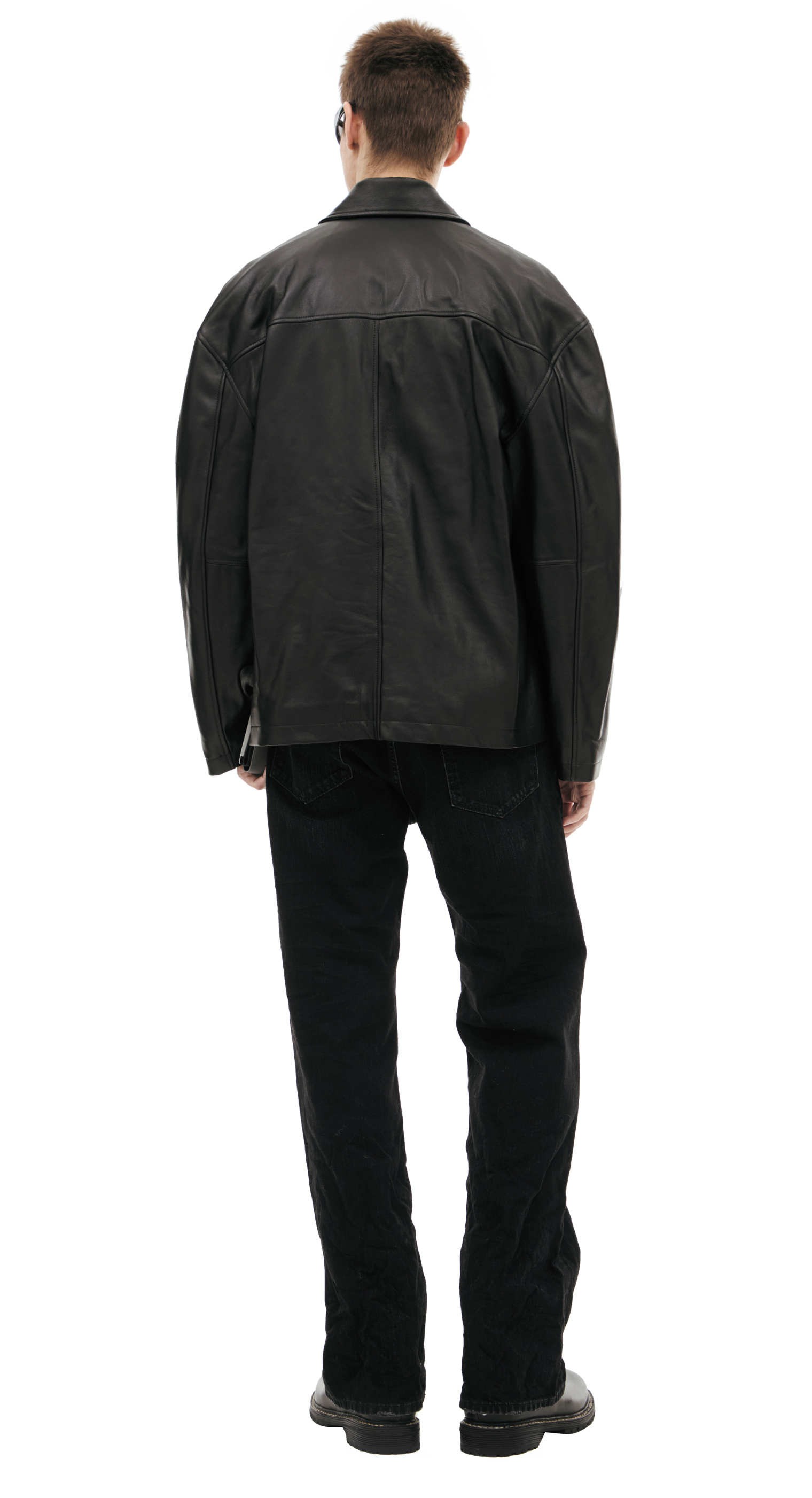Buy Balenciaga men black leather jacket for $4,465 online on SV77