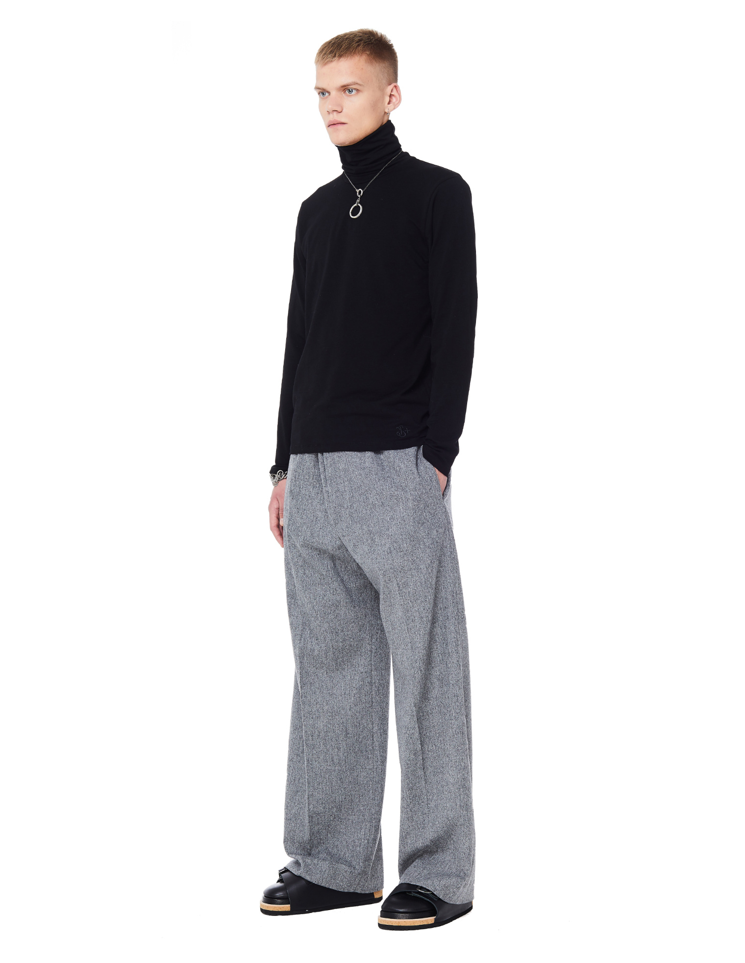 Jil Sander Grey Wool Wide Leg Trousers