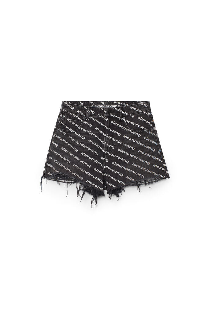 Alexander Wang Bite Logo Short In Grey Aged Denim