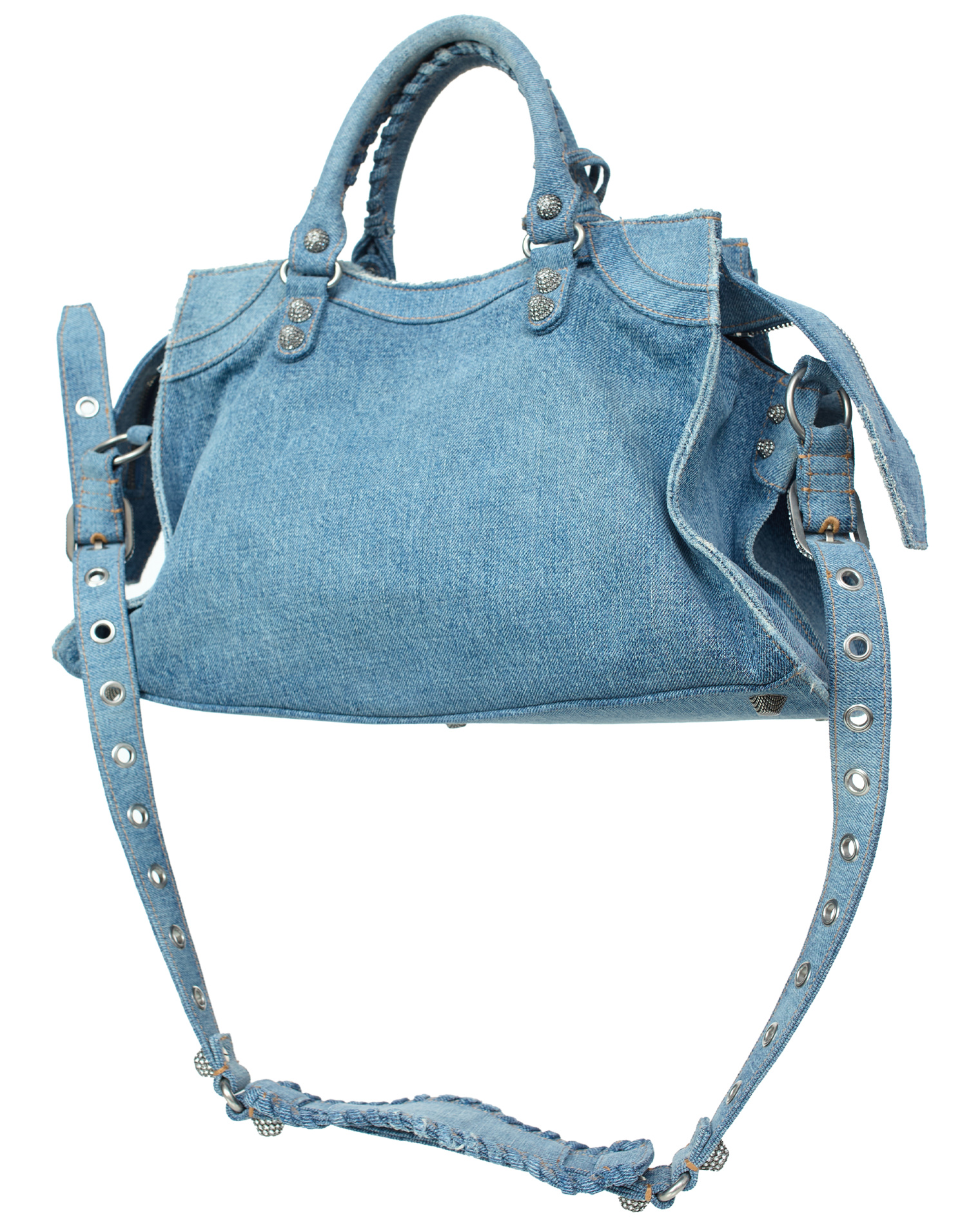 Balenciaga Neo Cagole denim bag with rhinestones