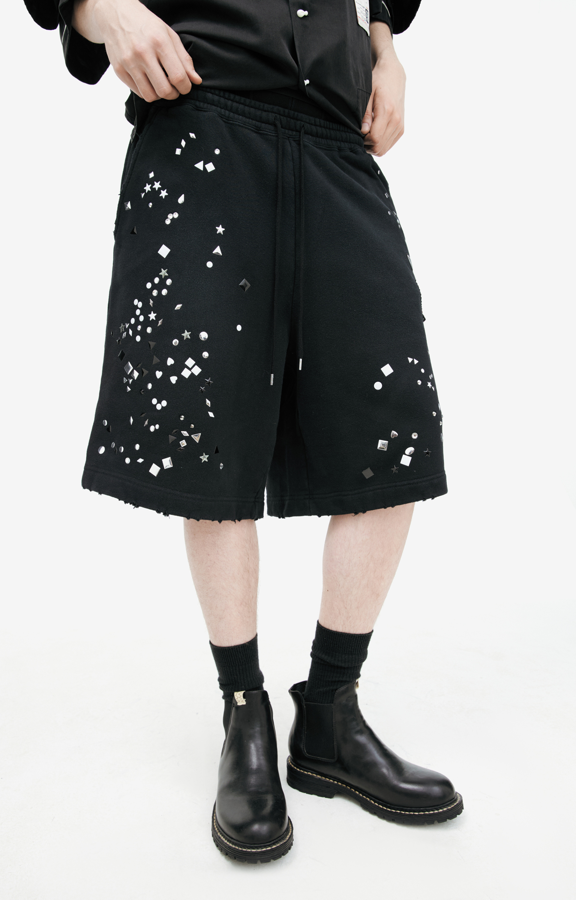 Maison Mihara Yasuhiro Cotton shorts with rhinestones
