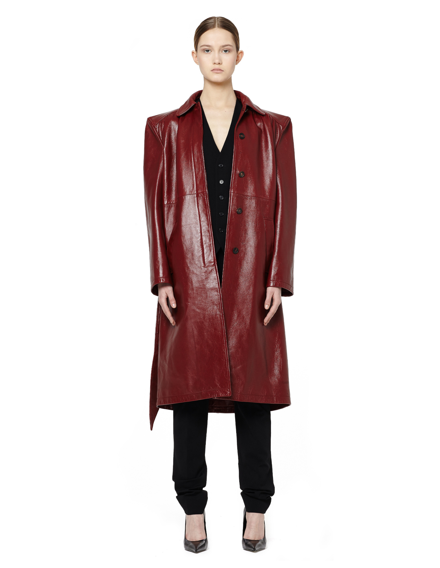 Balenciaga Кожаный плащ с объемными плечами