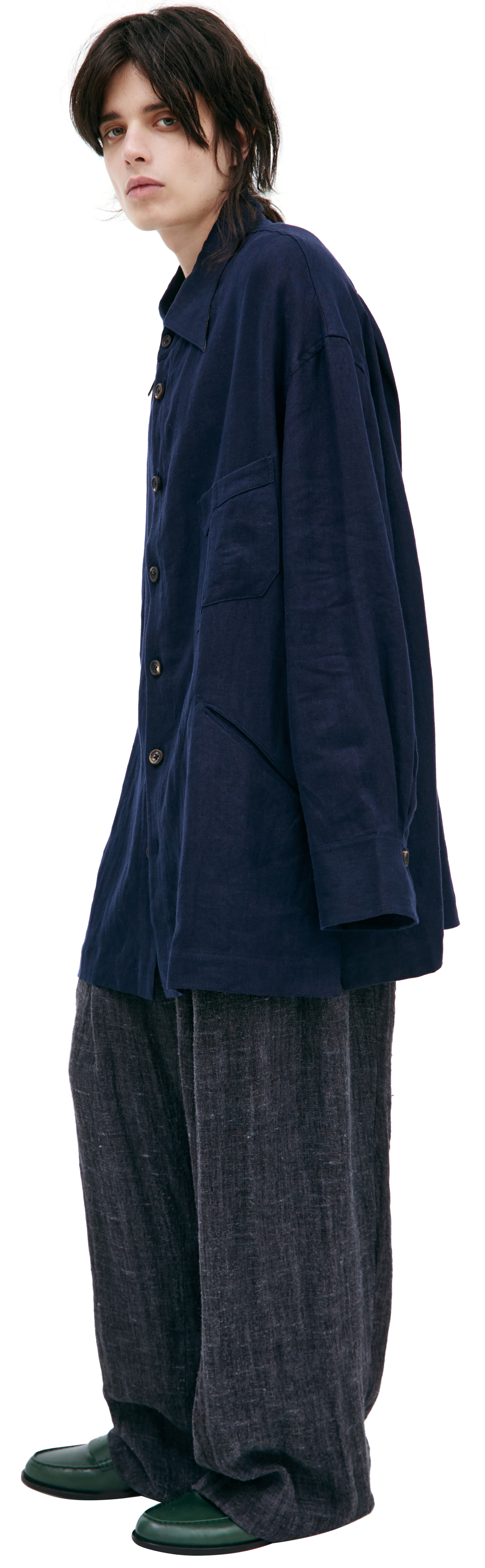 Ziggy Chen Рубашка-0M2520704 оверсайз, карман на груди, синяя