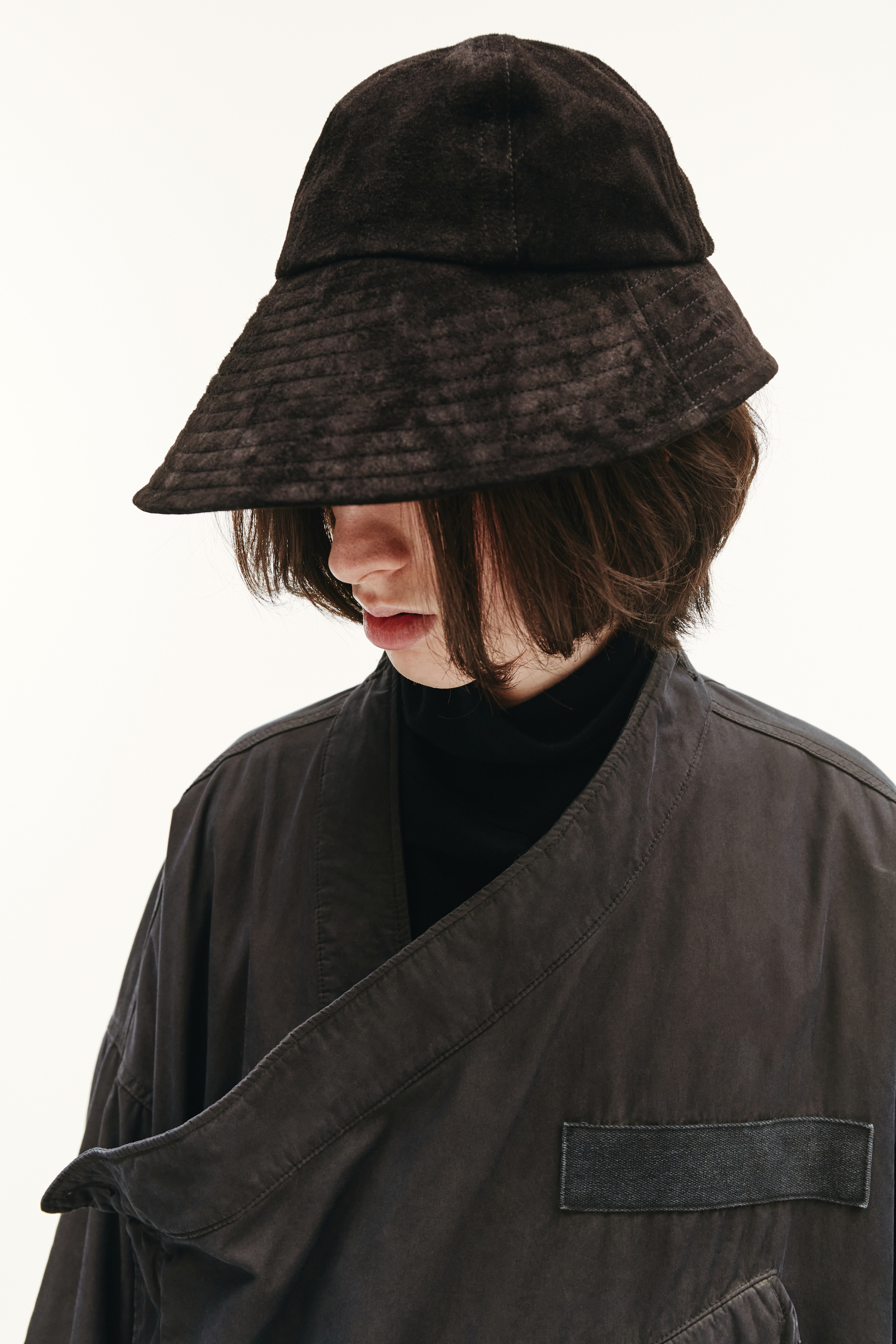 black suede bucket hat