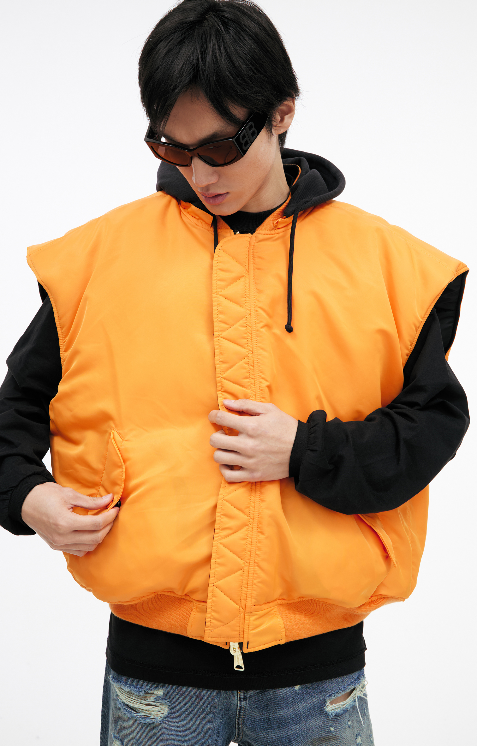 VETEMENTS Reversible bomber vest with hood
