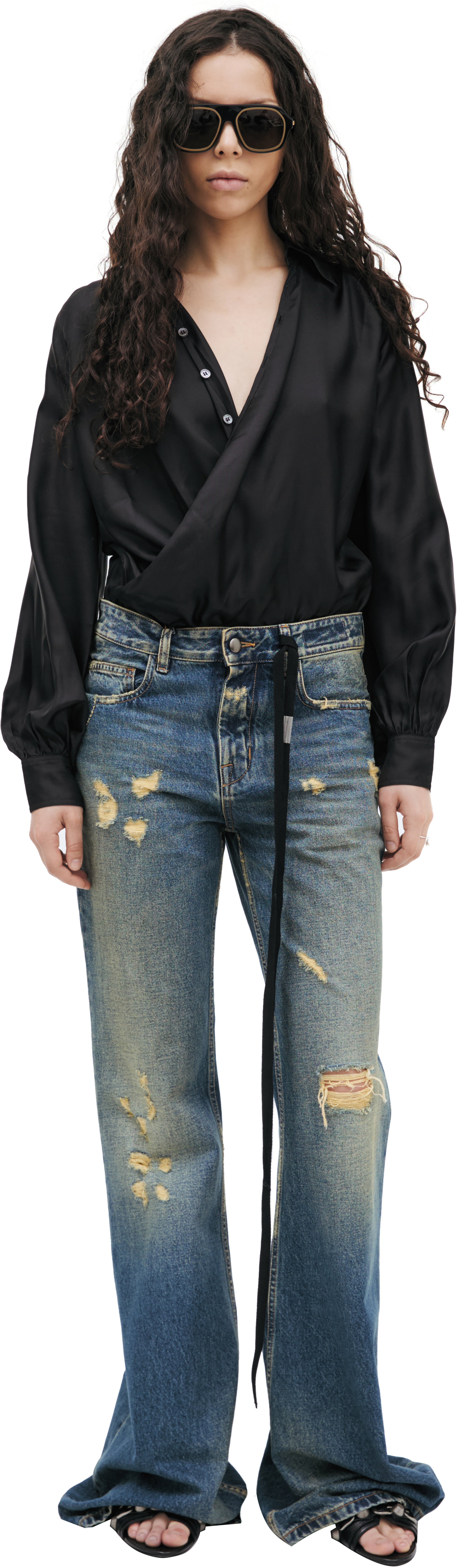 Ann Demeulemeester flared jeans with scuffs
