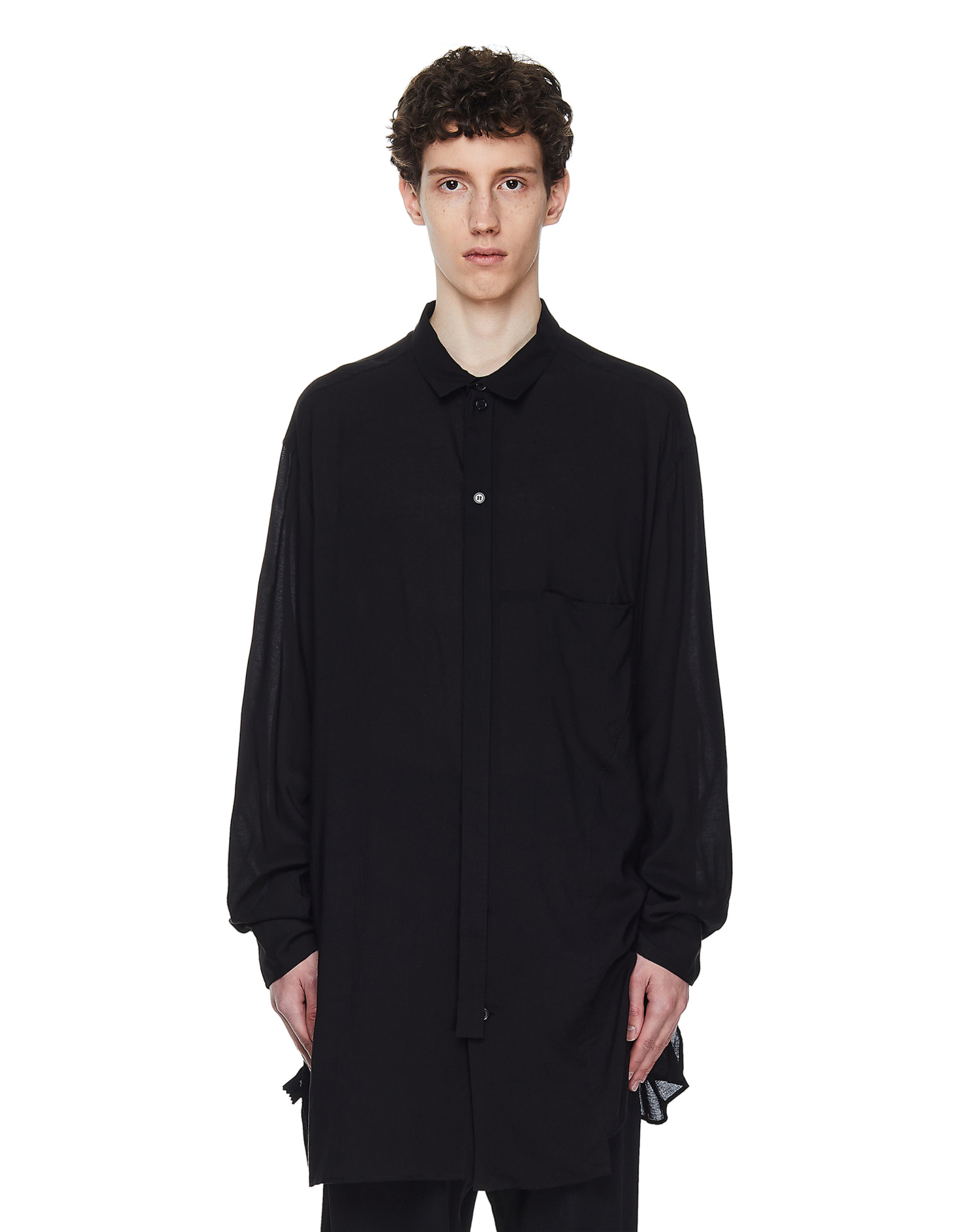 Yohji Yamamoto Удлиненная рубашка из тенсела с карманом